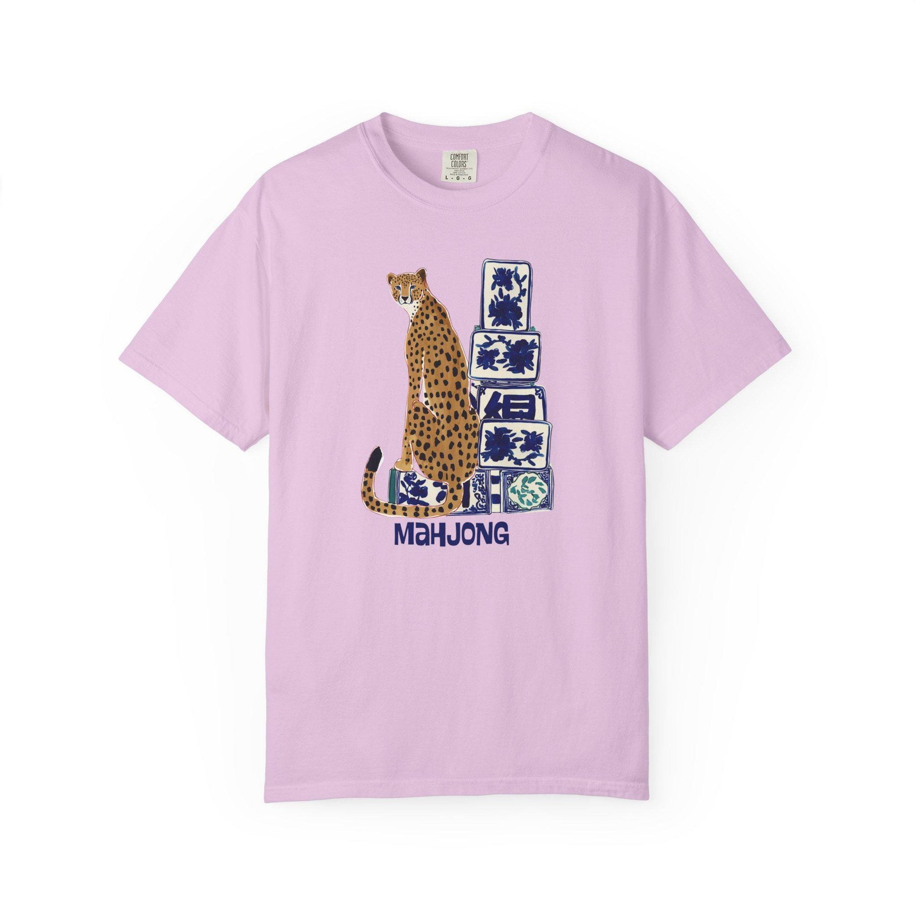 Mahjong Cheetah with Blue and White Tiles Comfort Colorsโข T-Shirt, view 7