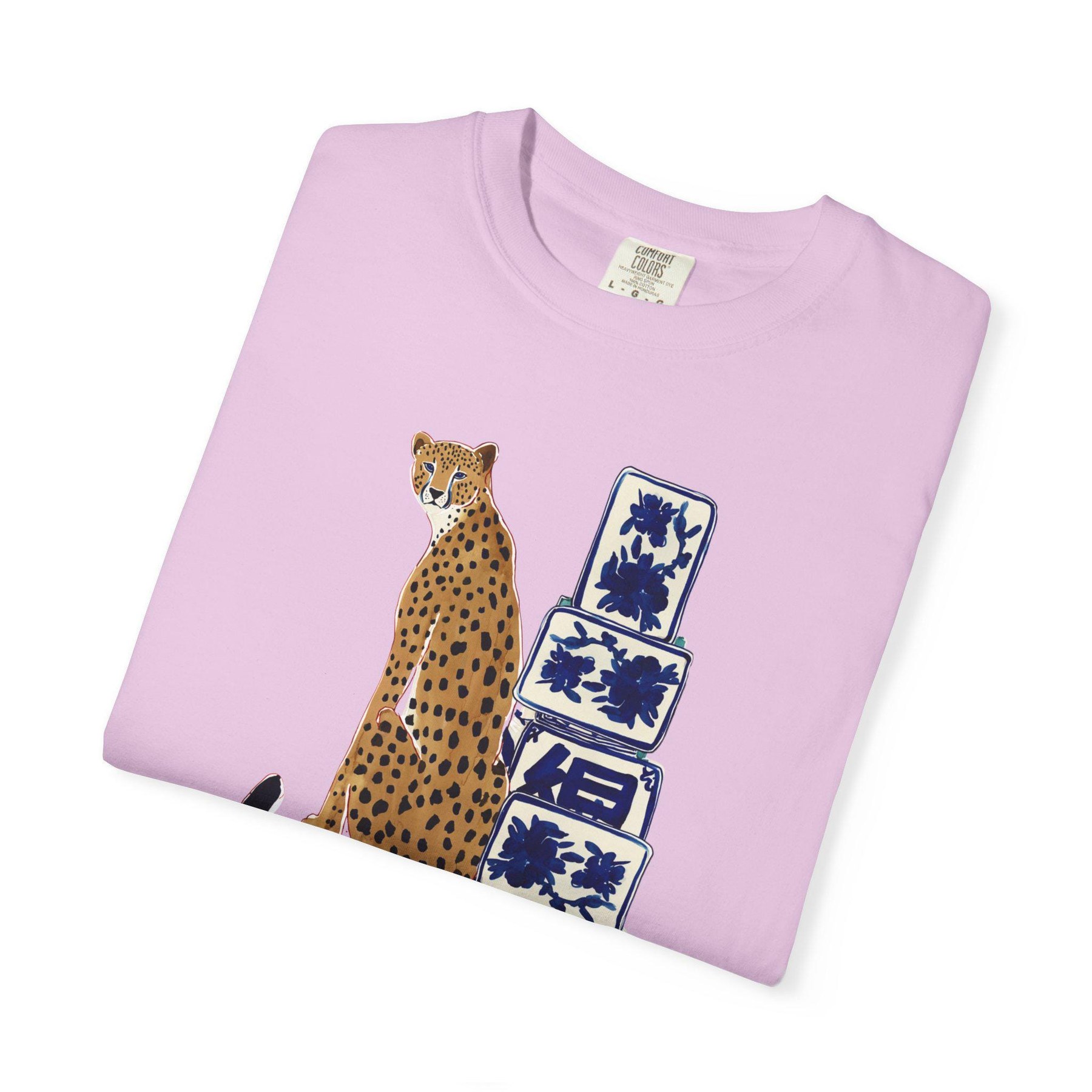 Mahjong Cheetah with Blue and White Tiles Comfort Colorsโข T-Shirt, view 8