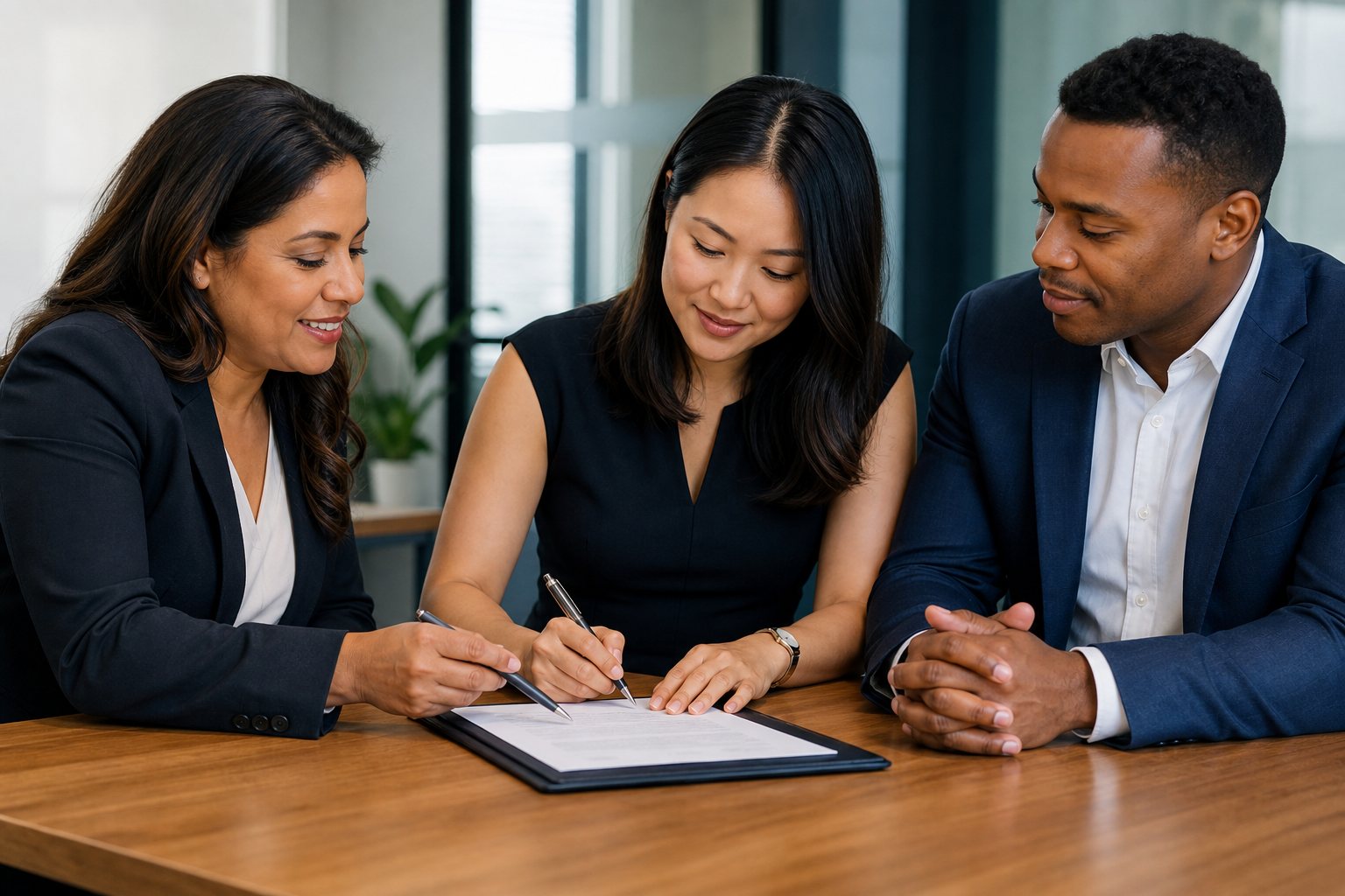 Business owner receiving support with important document signing