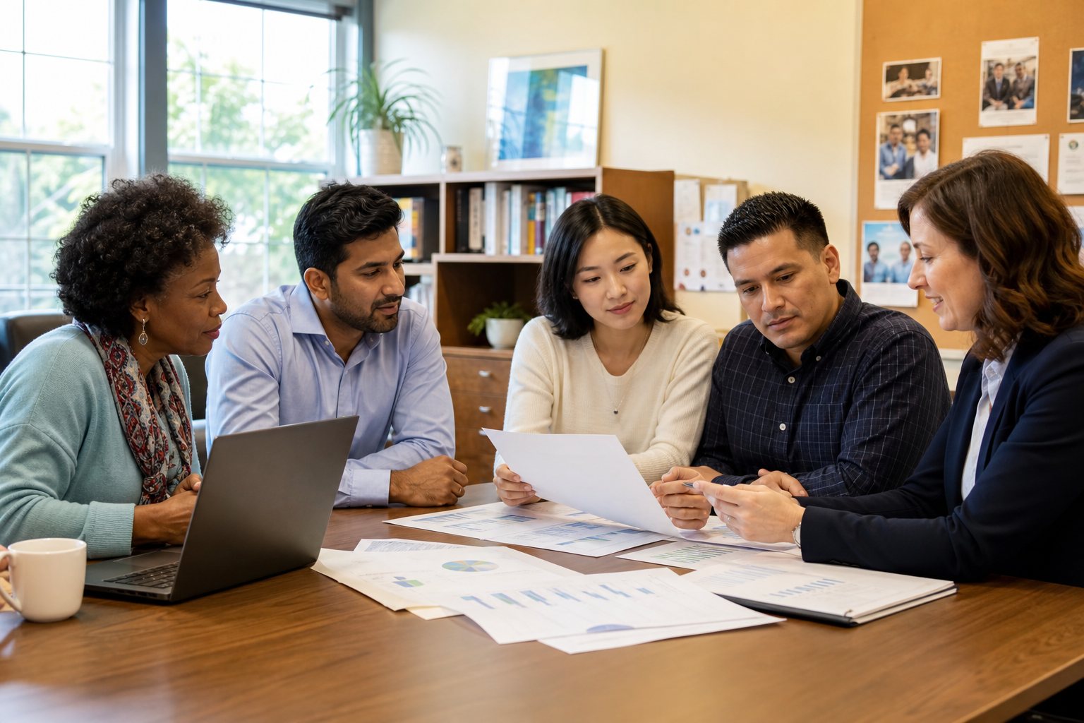 Organized fund accounting records in a meeting room