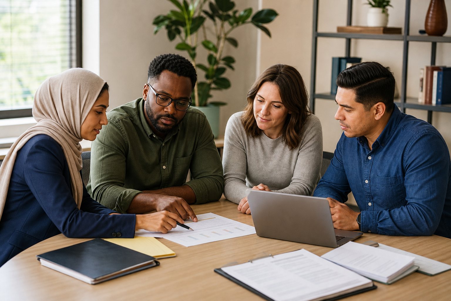 Small business team reviewing a payroll schedule