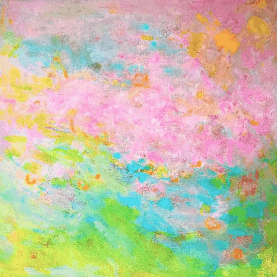 Pink Clouds, Acrylics on canvas, 24″ × 24″ × 2″