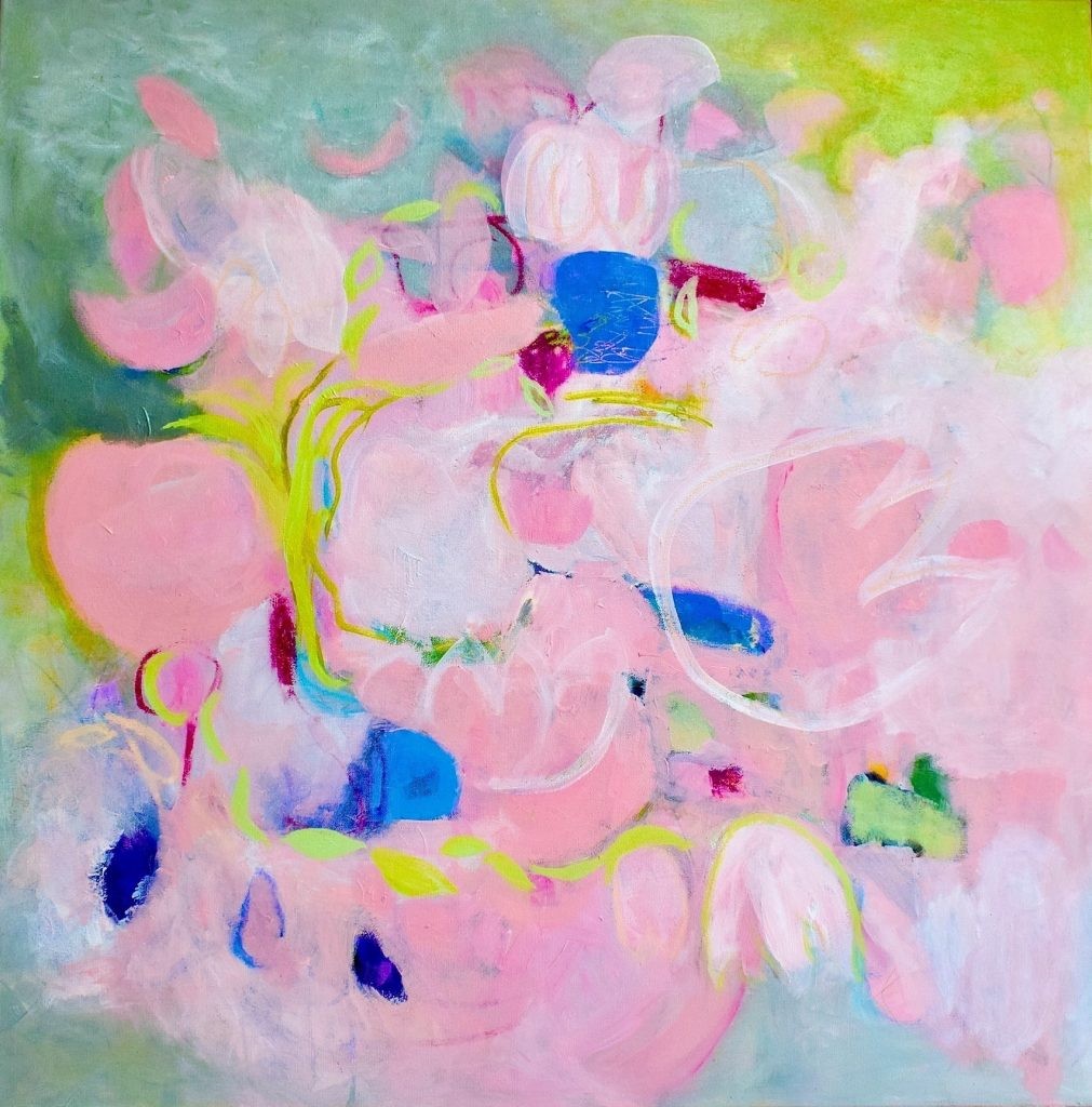 Together, Acrylics and crayons on canvas, 36″ × 36″ × 2″
