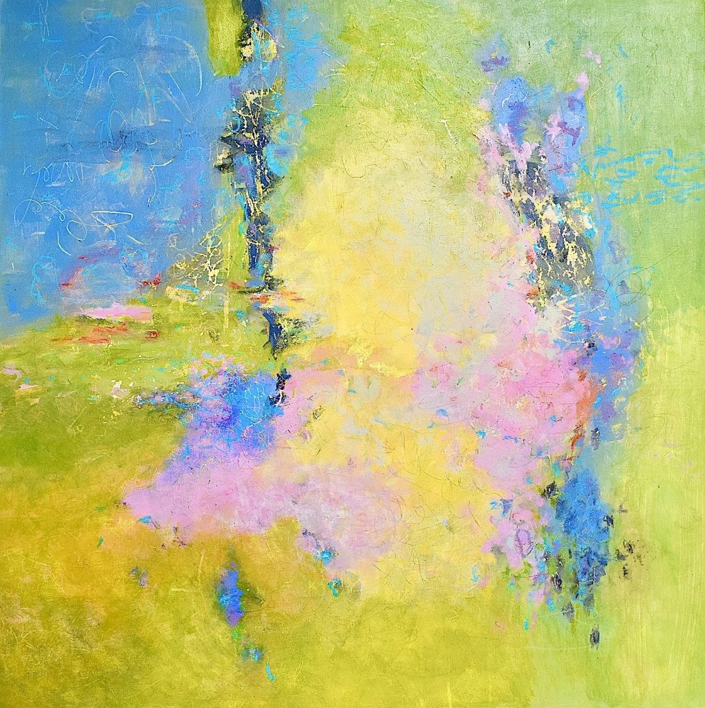 Birthing, Acrylics and crayons on canvas, 36″ × 36″ × 2″