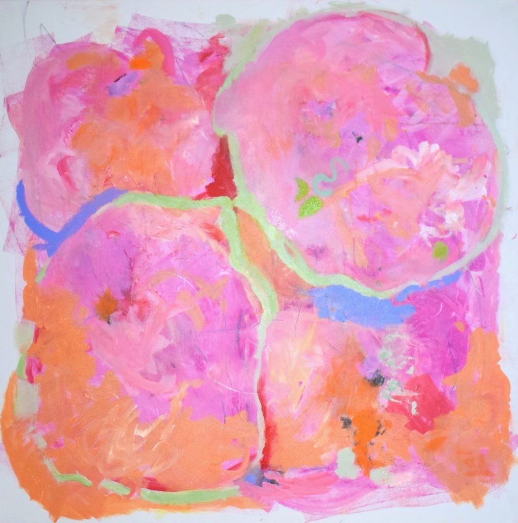 Growing, Acrylics and crayons on canvas, 36″ × 36″ × 2″