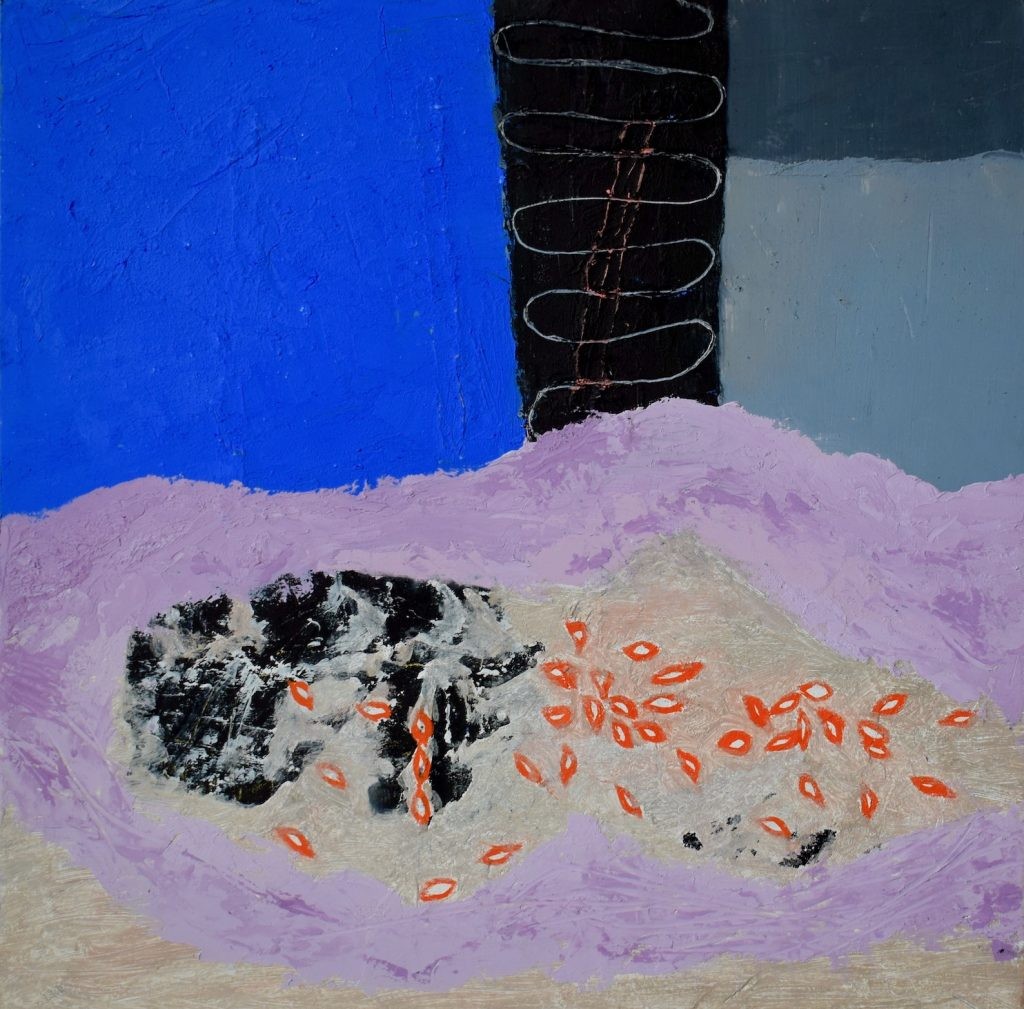 Resource, Oil color and cold wax on cradled wood panel, 13″ × 13″ × 2″