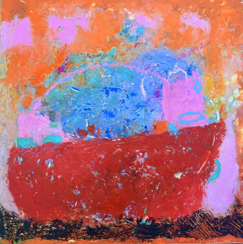 Red Boat, Oil color and cold wax, 13″ × 13″ × 2″