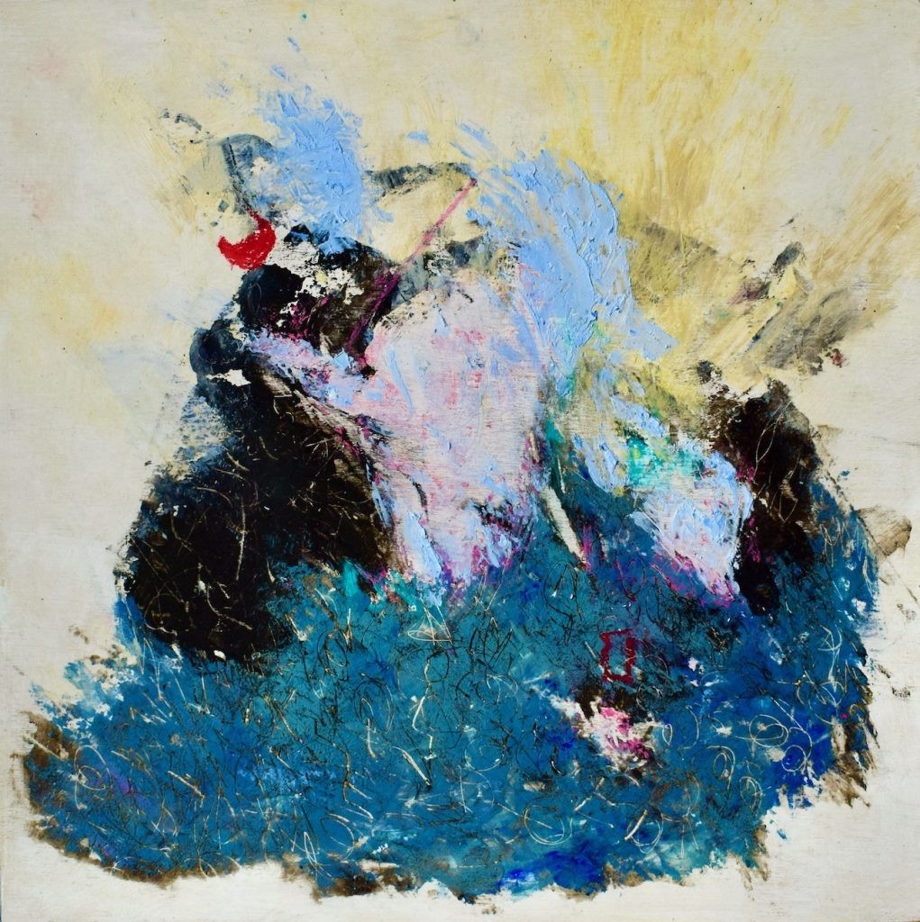 Metamorphosis 1, Oil color, cold wax and crayons on wood, 13″ × 13″ × 2″