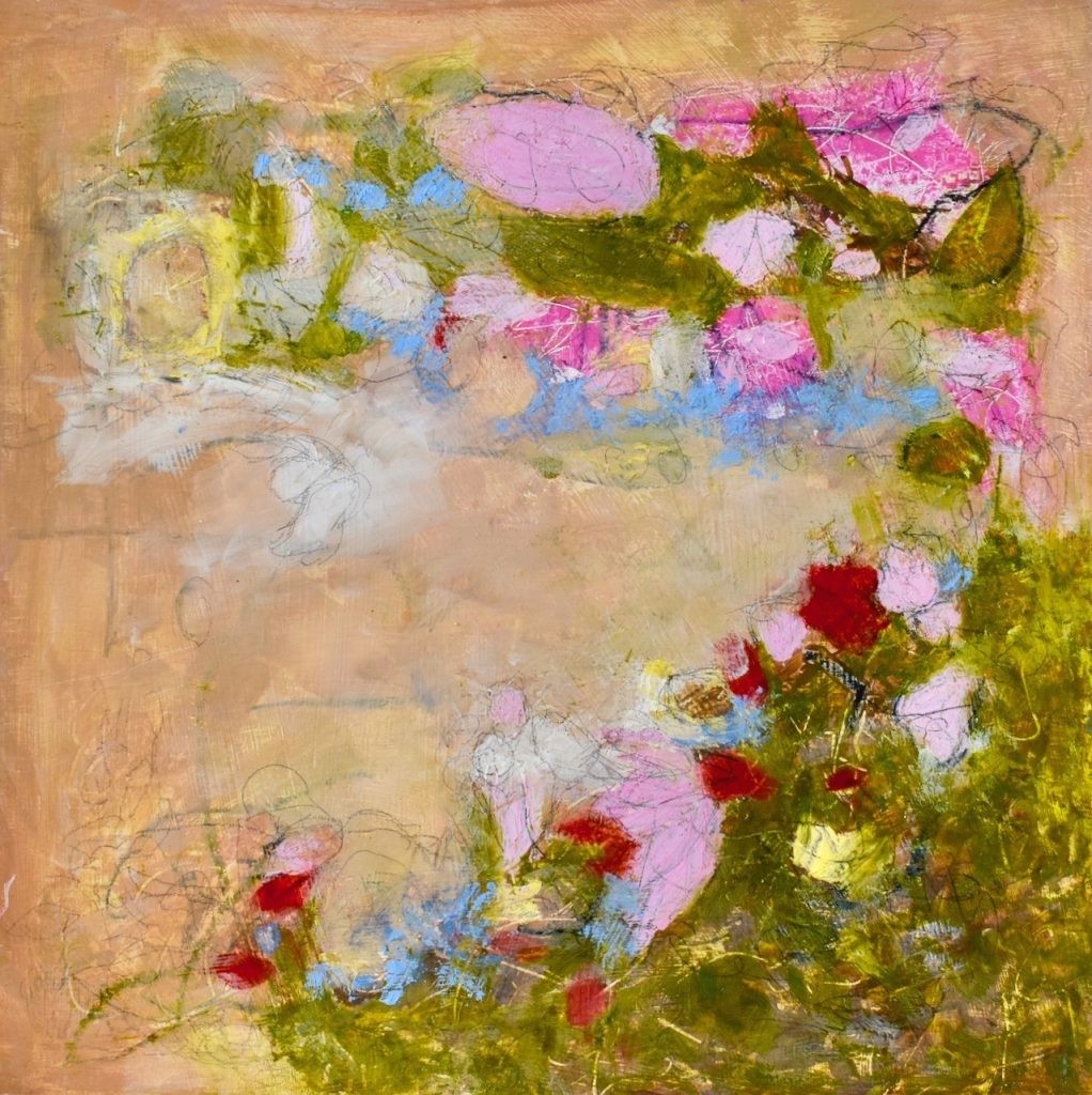 Growing, Oil color and cold wax on wood, 13″ × 13″ × 2″