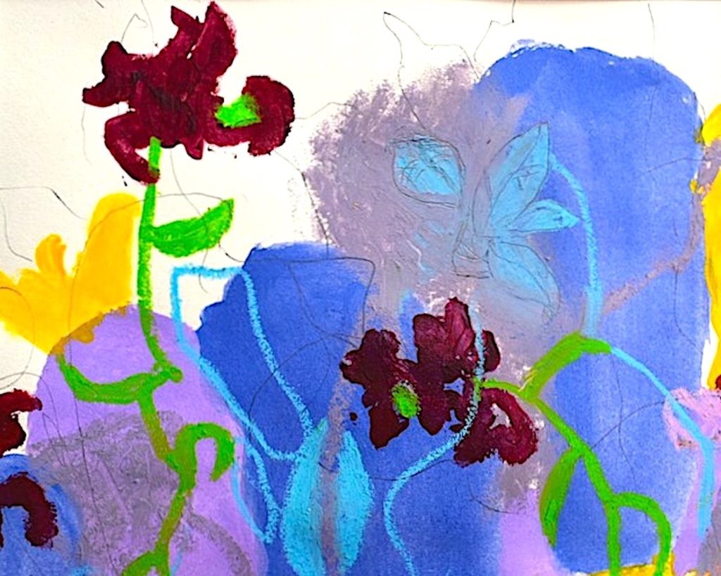 Fairyland Series 2, Acrylics and crayons on paper, 14″ × 16″
