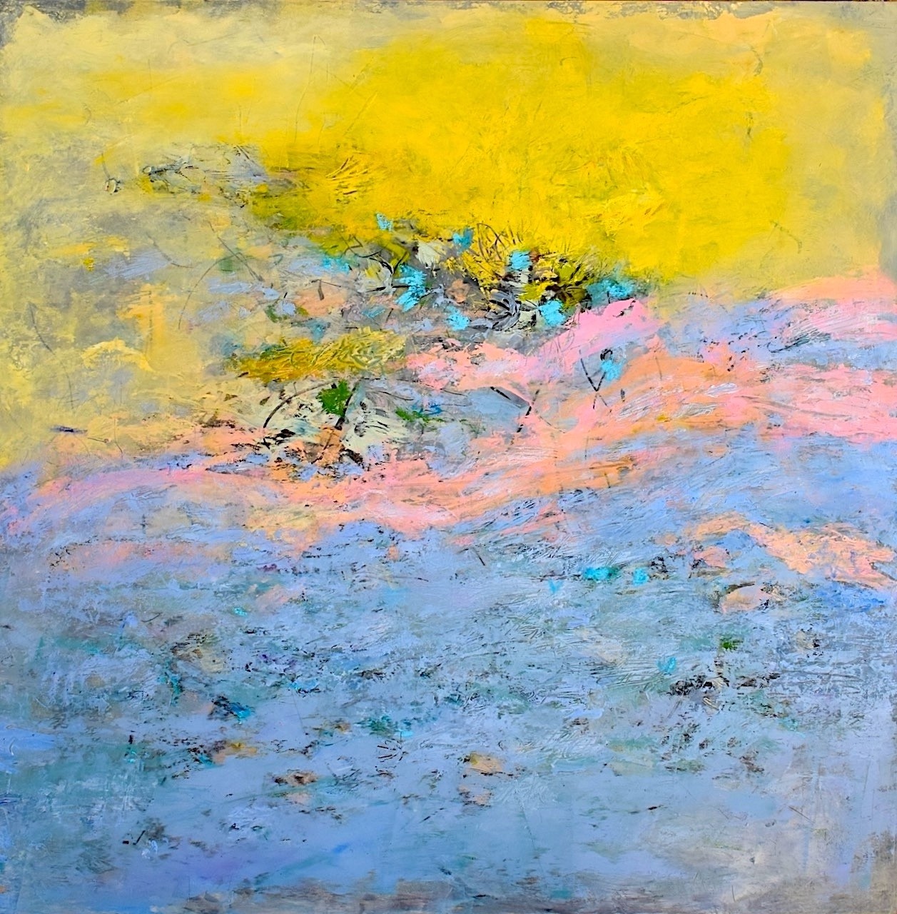 Water 2, layered abstract oil and cold wax painting by Dorothea Ney