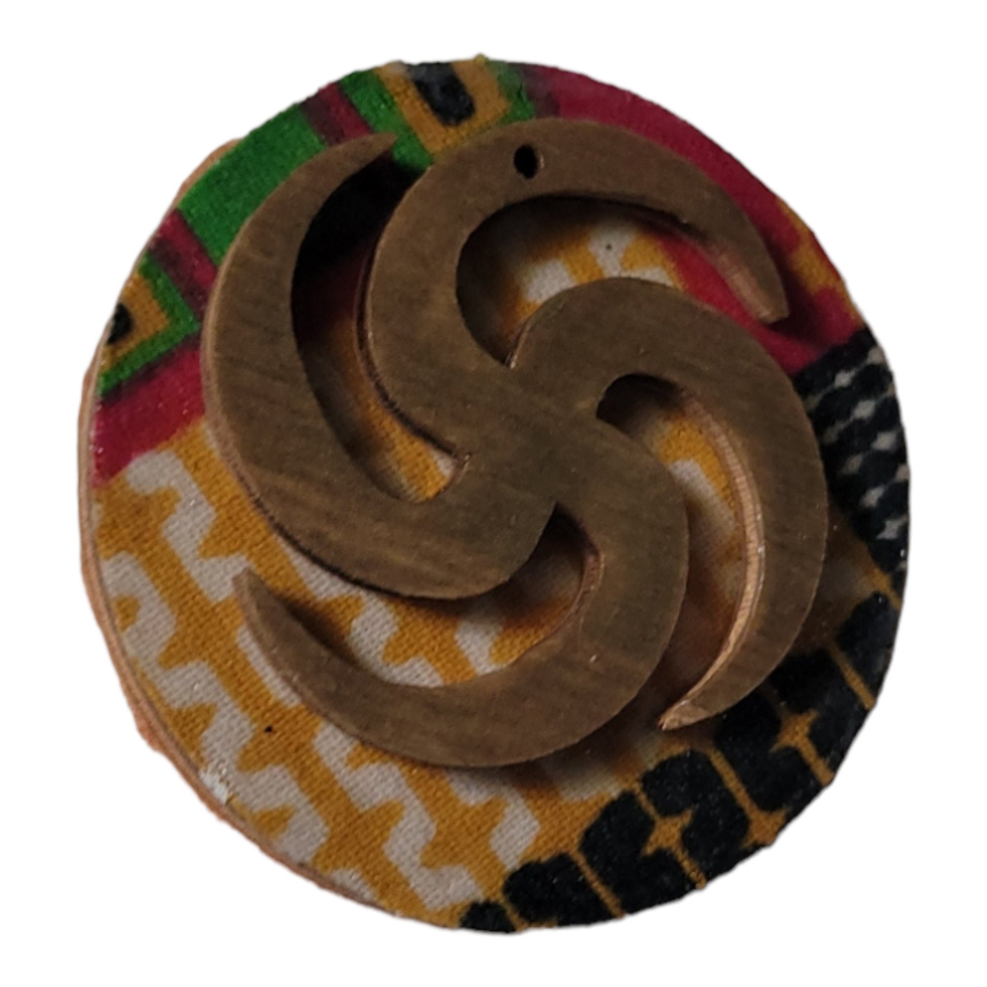 Afrocentric fabric and Wood Lapel Pin,Afrocentirc Fabric view 4