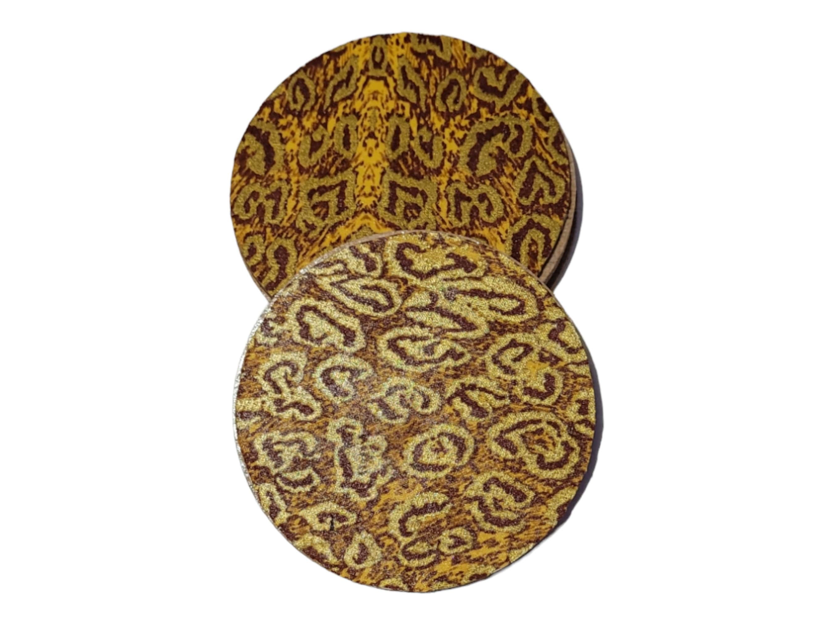 Afrocentric Fabric and Wood Coasters, Set Of four, Home Decor,Round African print coasters view 2