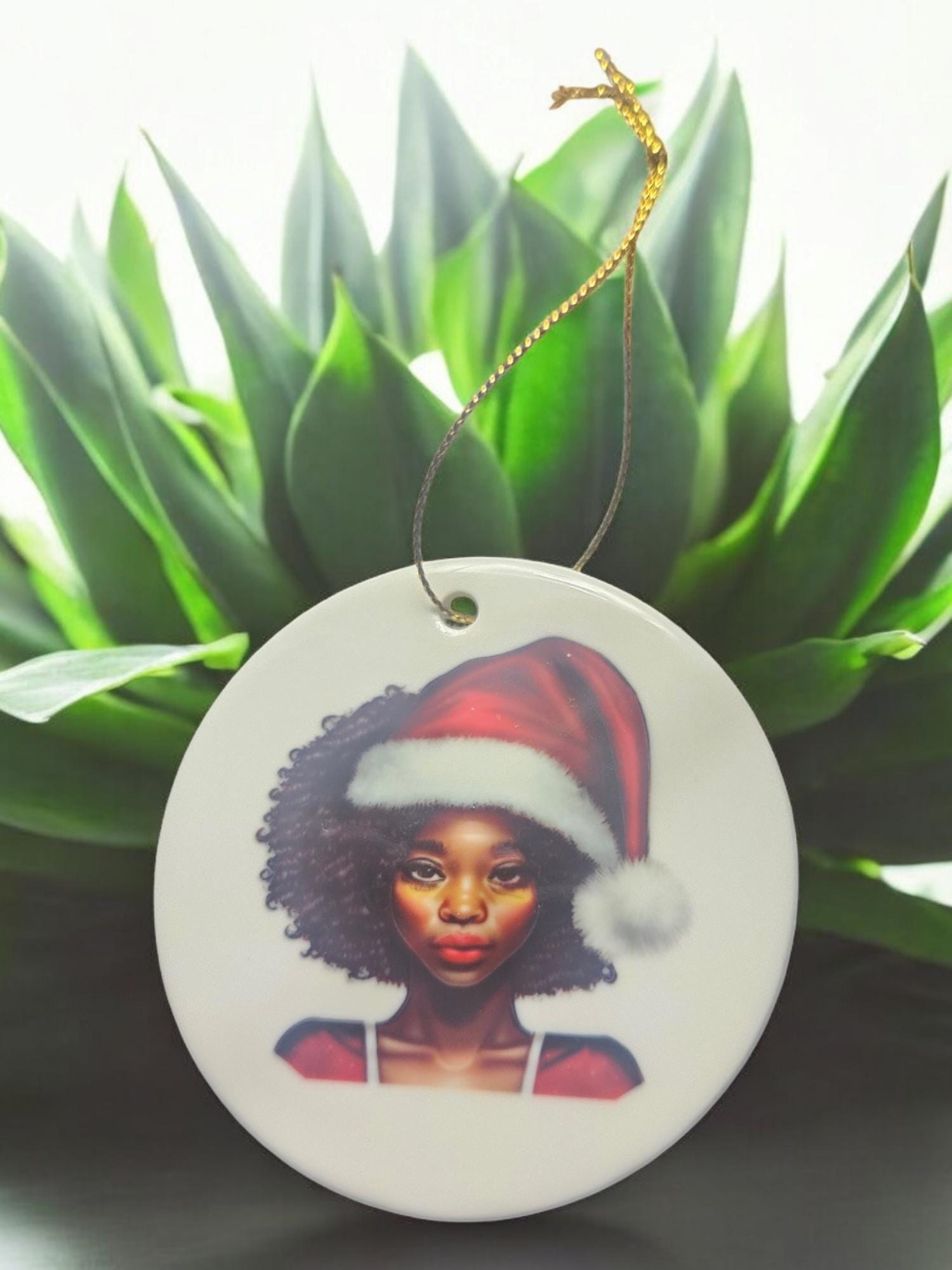 Handcrafted Ceramic Christmas Ornaments - Unique Holiday Decorations Afro American Christmas ornament view 2