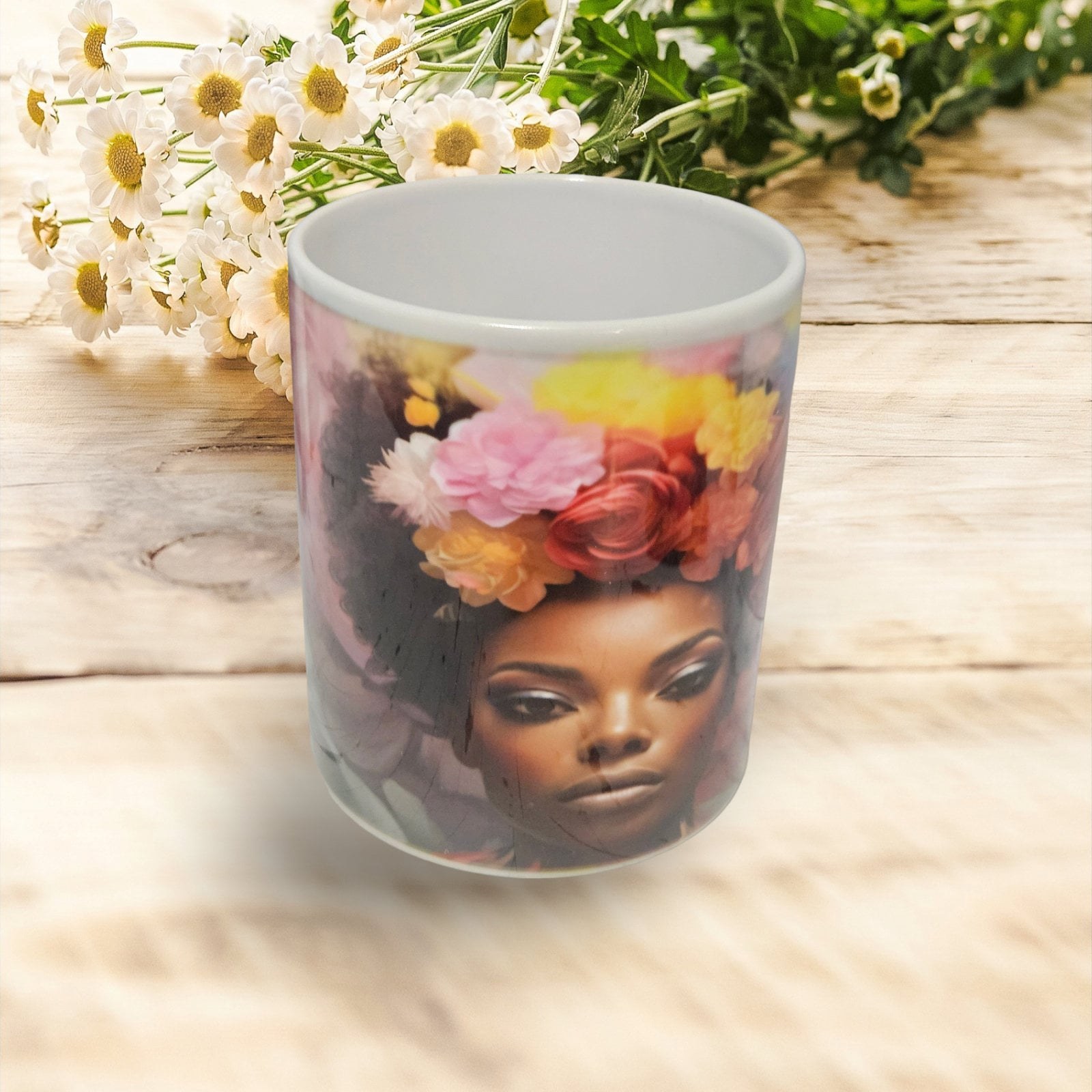 Sip in Style: 3D Afrocentric Elegance Mug - Elevate Your Coffee Experience!", Afro American woman, Free Matching Coaster