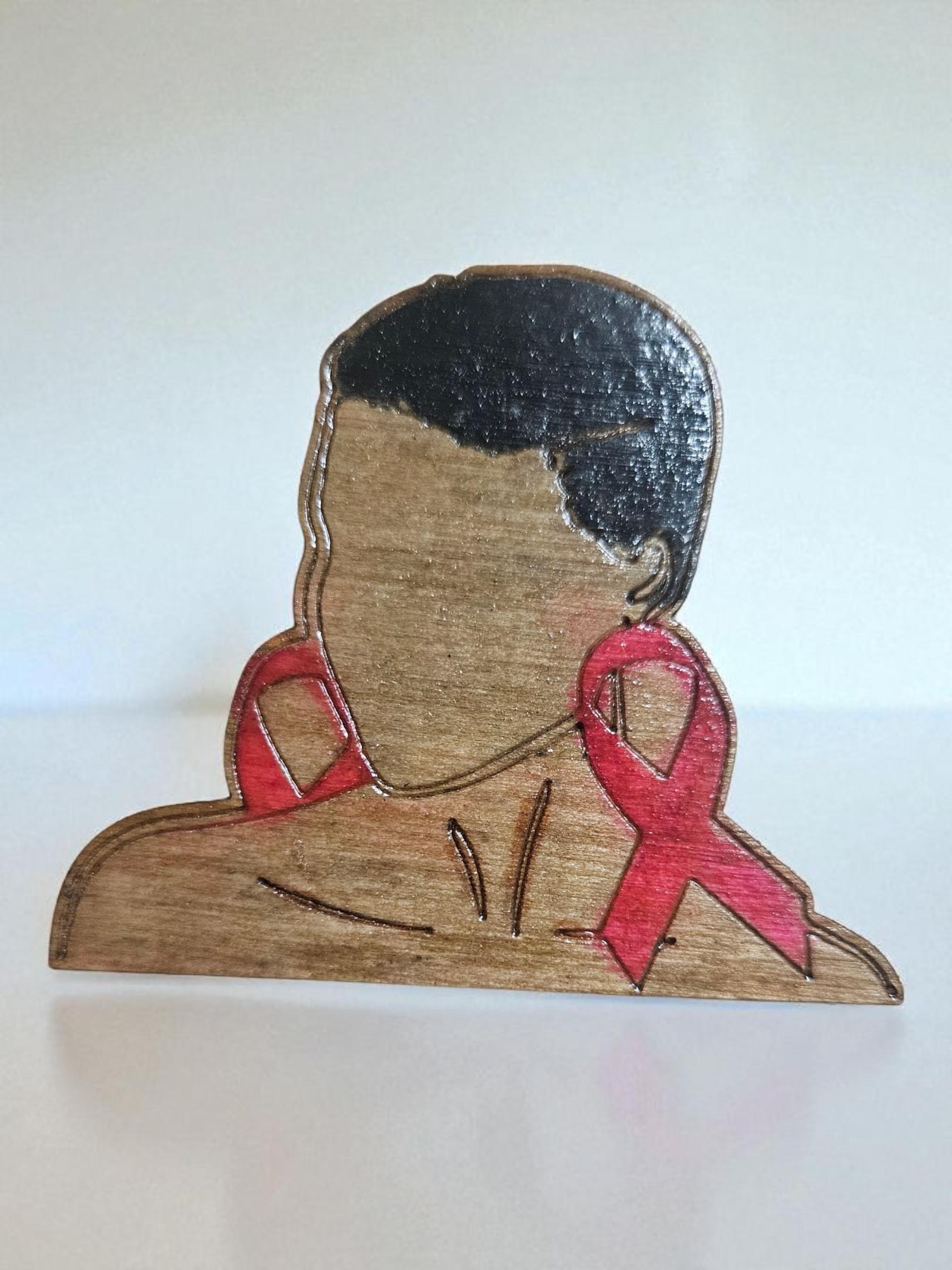 Afrocentric Woman Breast Cancer Wood Lapel Pin view 5