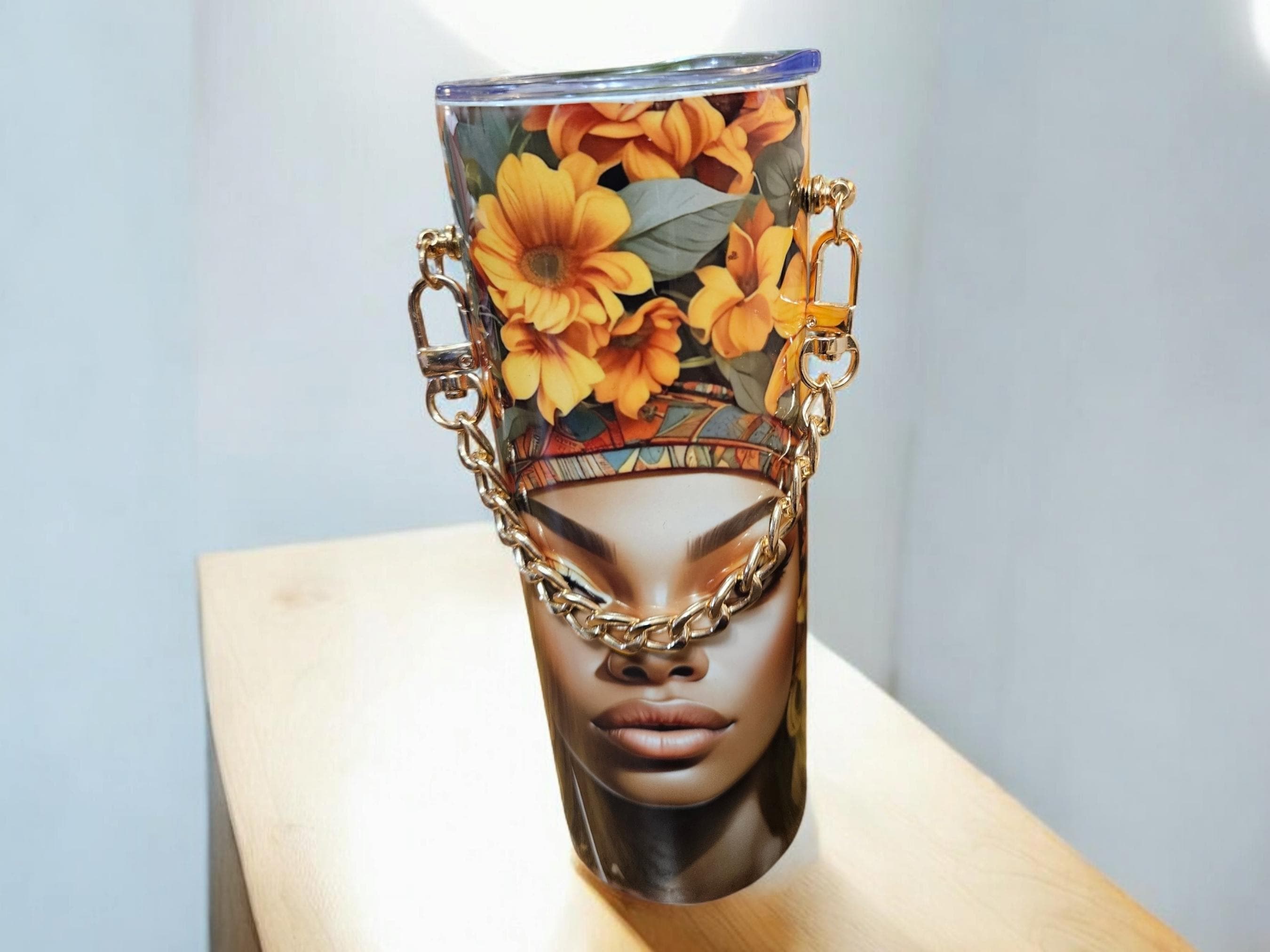 Chain purse Floral Majesty Afrocentric Tumbler,Afrocentric Woman 20oz Tumbler