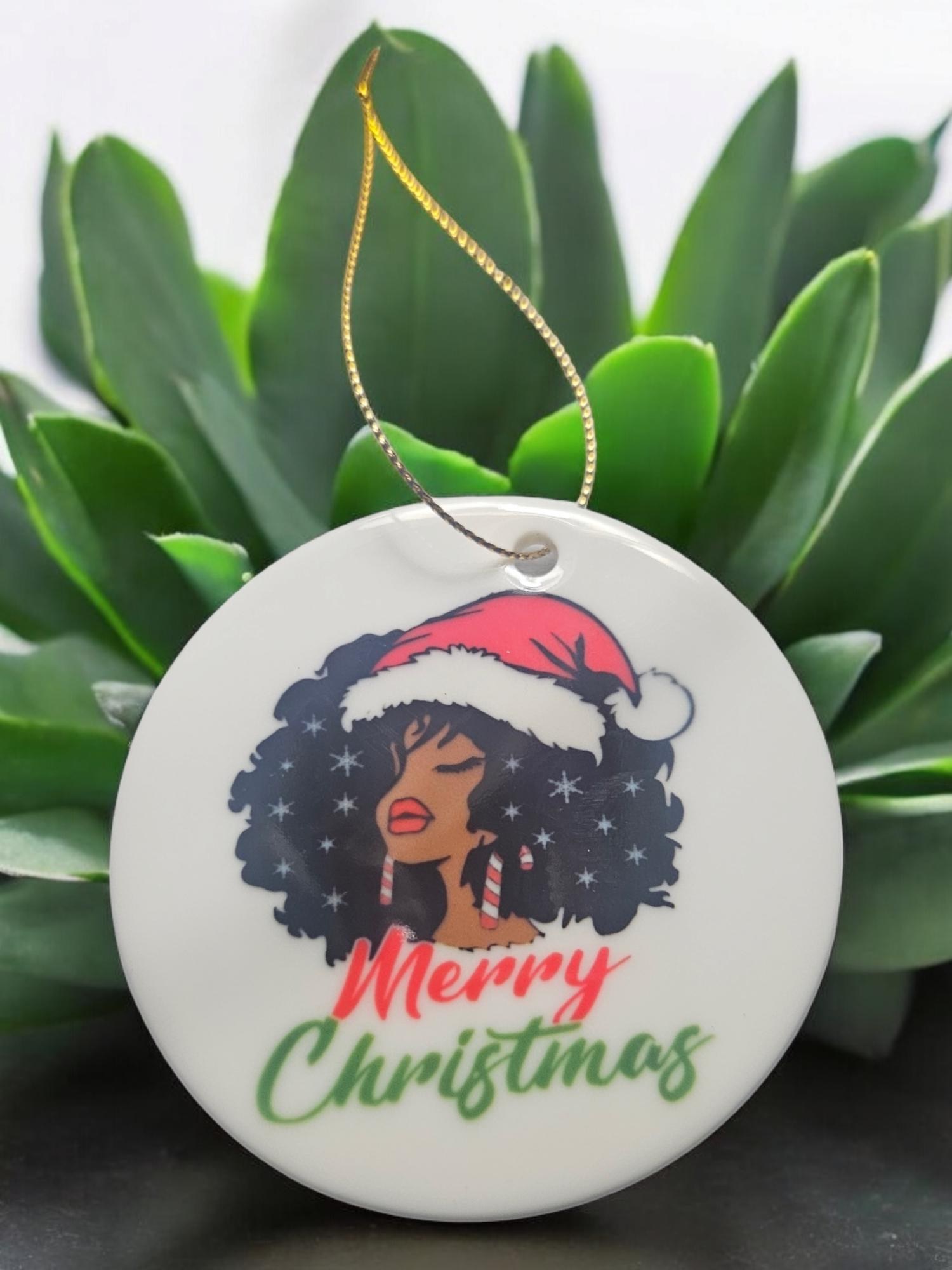 Handcrafted Ceramic Christmas Ornaments - Unique Holiday Decorations Afro American Christmas ornament view 3