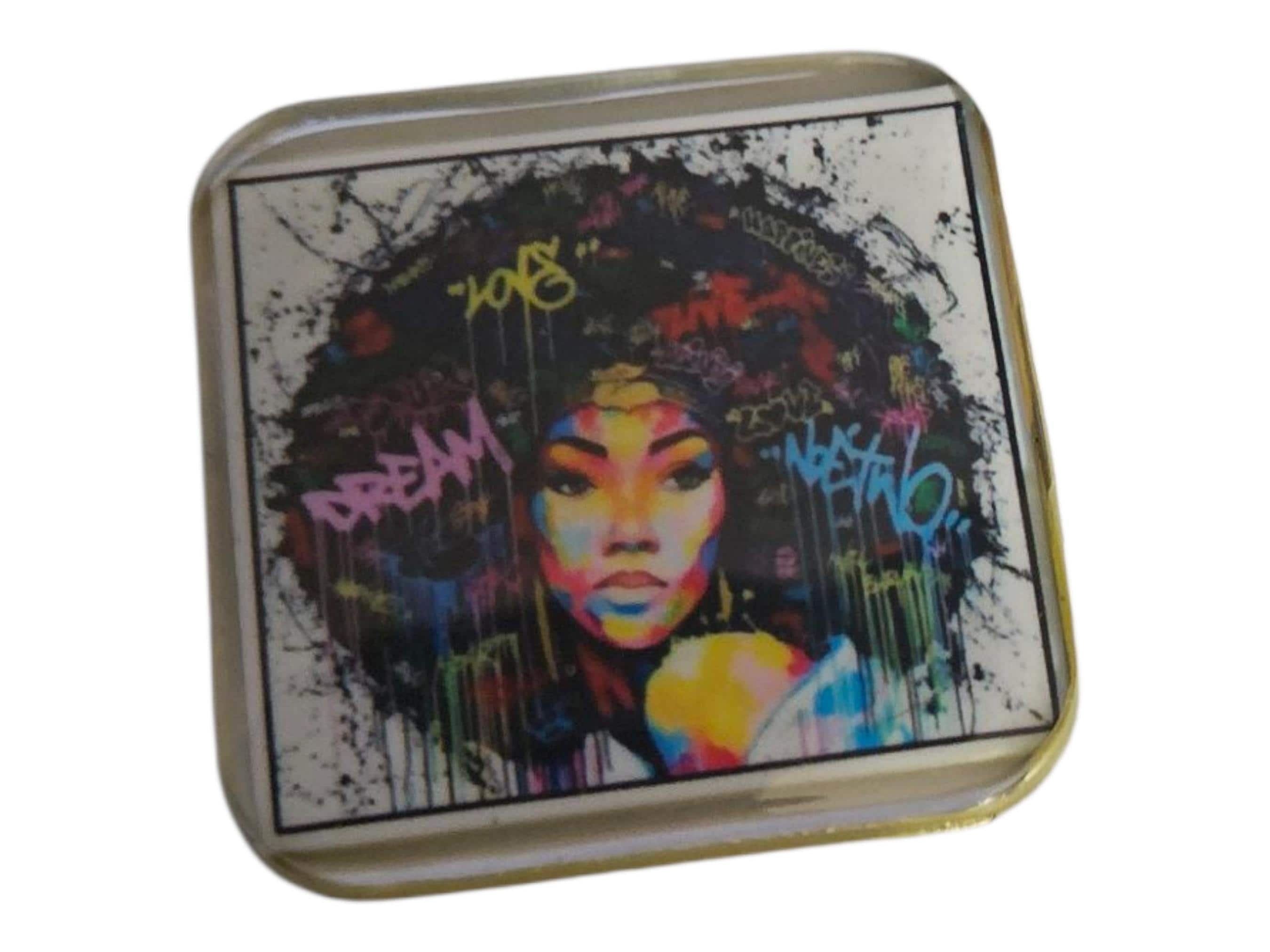 Afrocentric Resin Lapel Pin, Black Woman Brooch, Melanin Statement Pin, Handmade Afro Sisterhood Brooch, Graduation Conference Gift