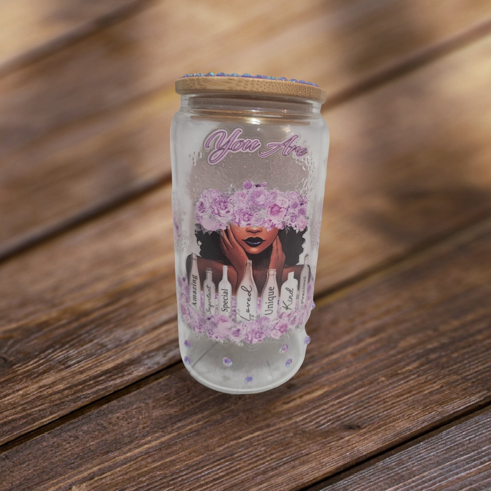 YOU ARE ,BeerCan,Glass,Ice Coffee Glass,Housewarming Gift, Afrocentric, Afro,bling