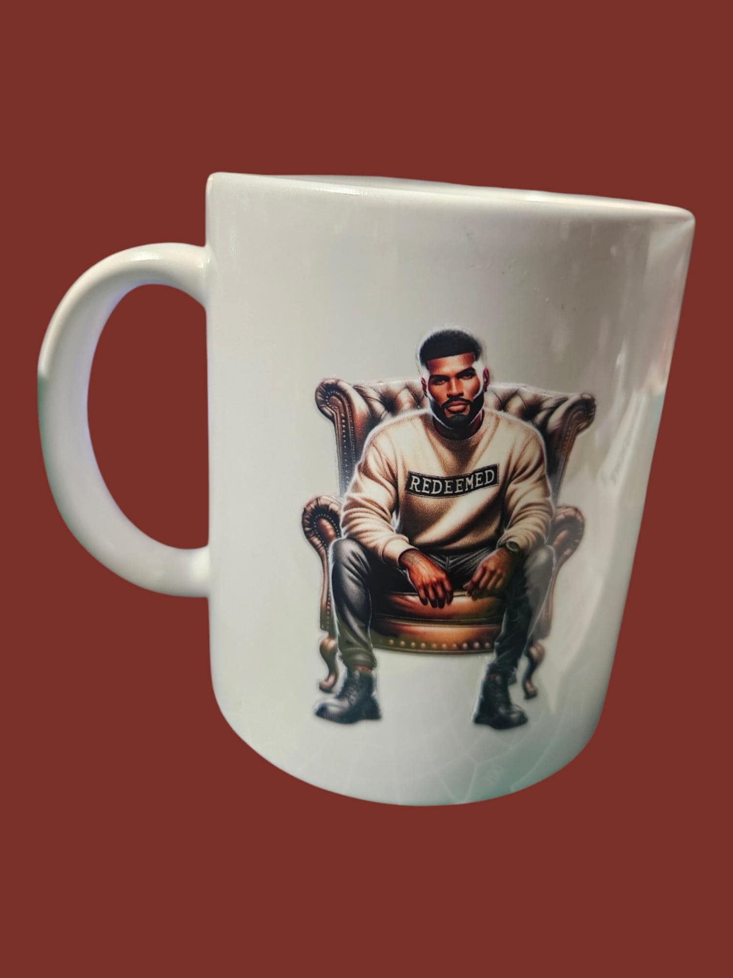 Redeemed Coffee Mug. Afrocentric man praying-Celebrate Black Excellence!