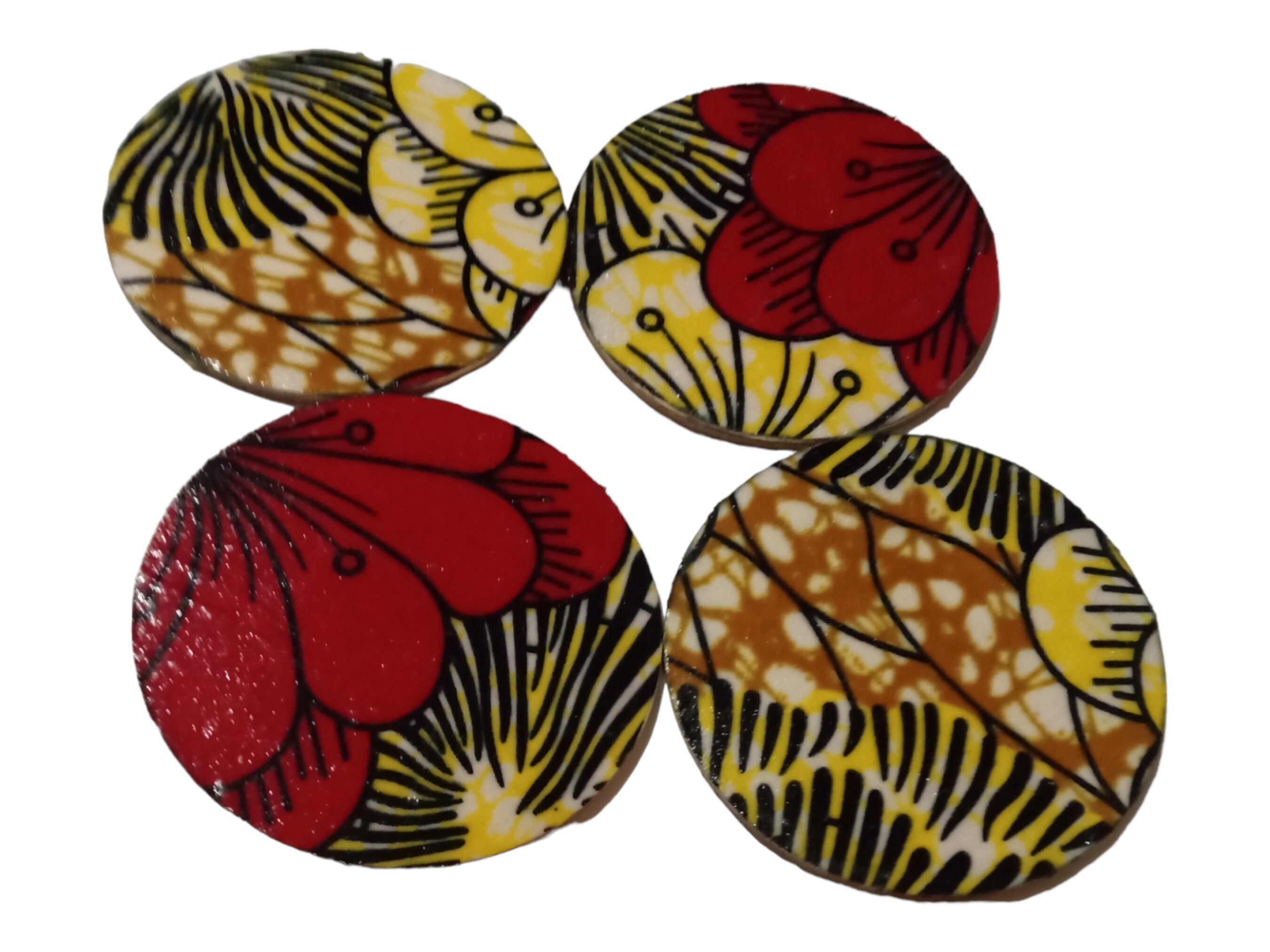 Afrocentric Fabric and Wood Coasters, Set Of four, Home Decor,Round African print coasters view 2