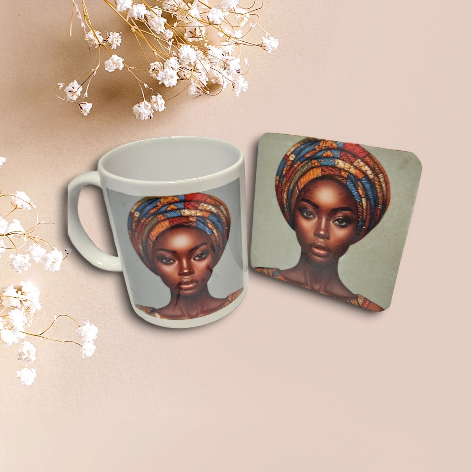 Sip in Style: 3D Afrocentric Elegance Mug - Elevate Your Coffee Experience!", Afro American Coffee Mug,Black Woman Free matching coaster view 2