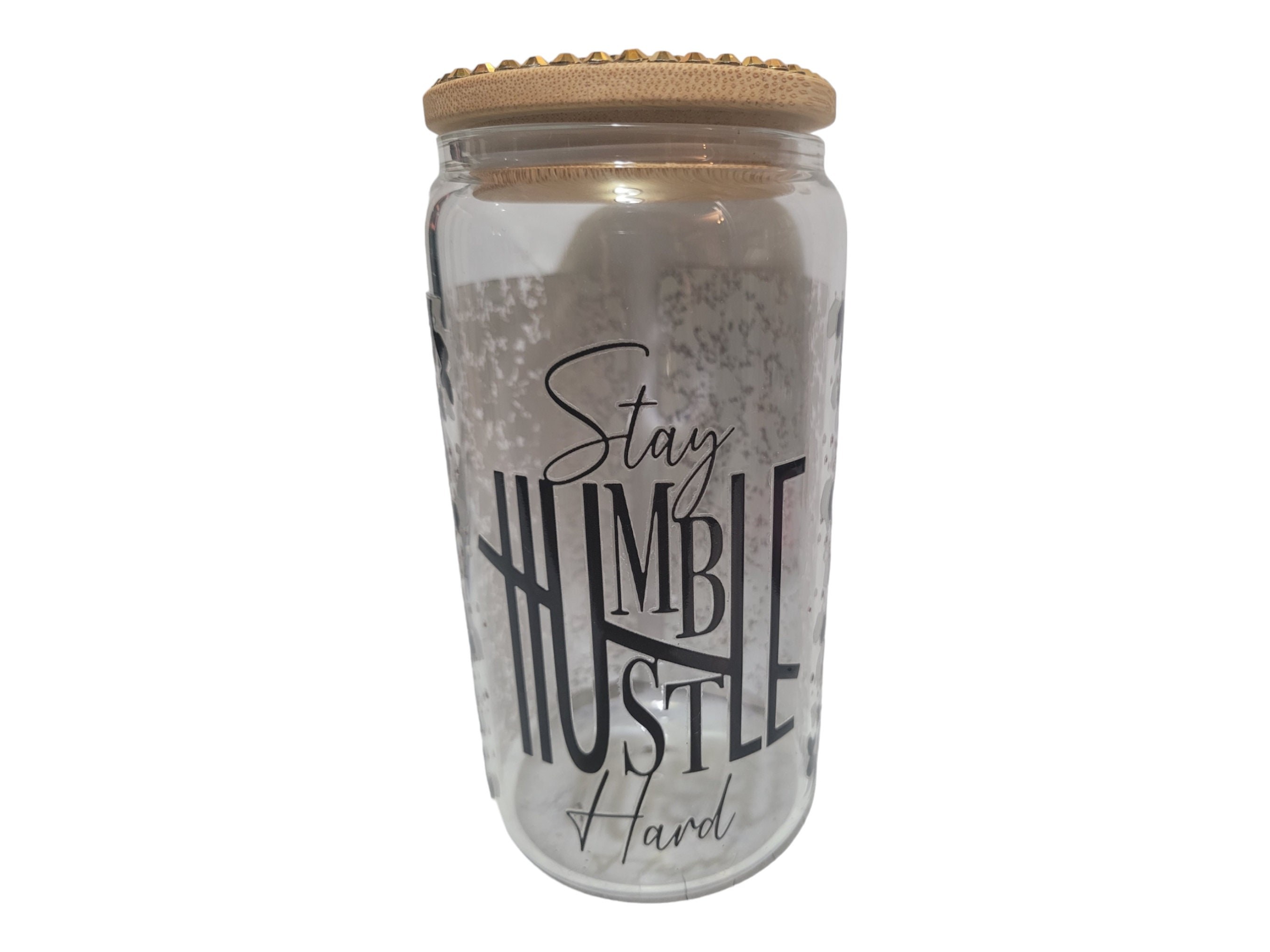STAY Humble Hustle hard ,BeerCan,Glass,Ice Coffee Glass,Housewarming Gift, Afrocentric, Afro,bling view 2