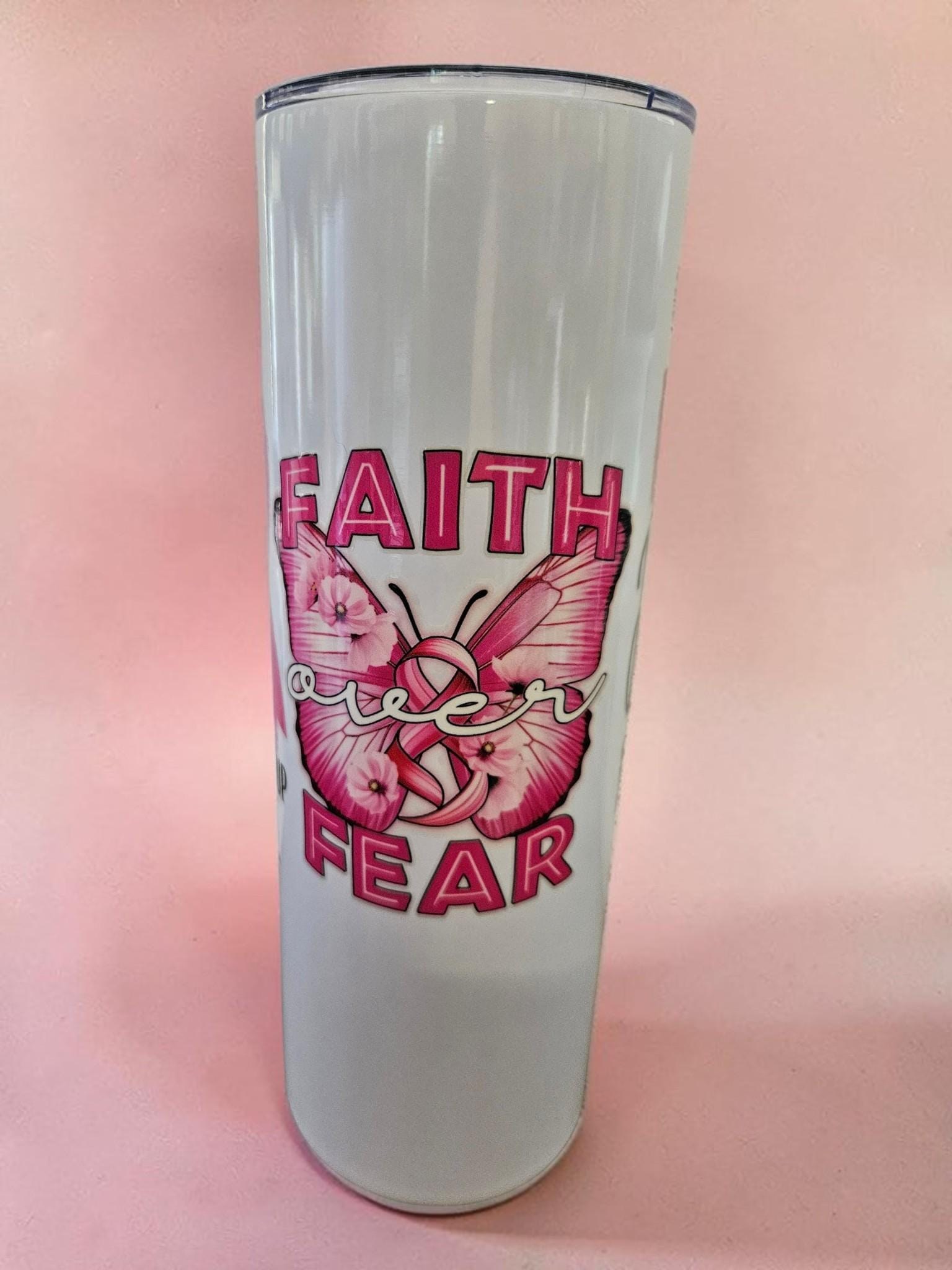 Faith Over Fear Stainless Steel Tumbler, 20oz Afrocentric Butterfly Design view 2