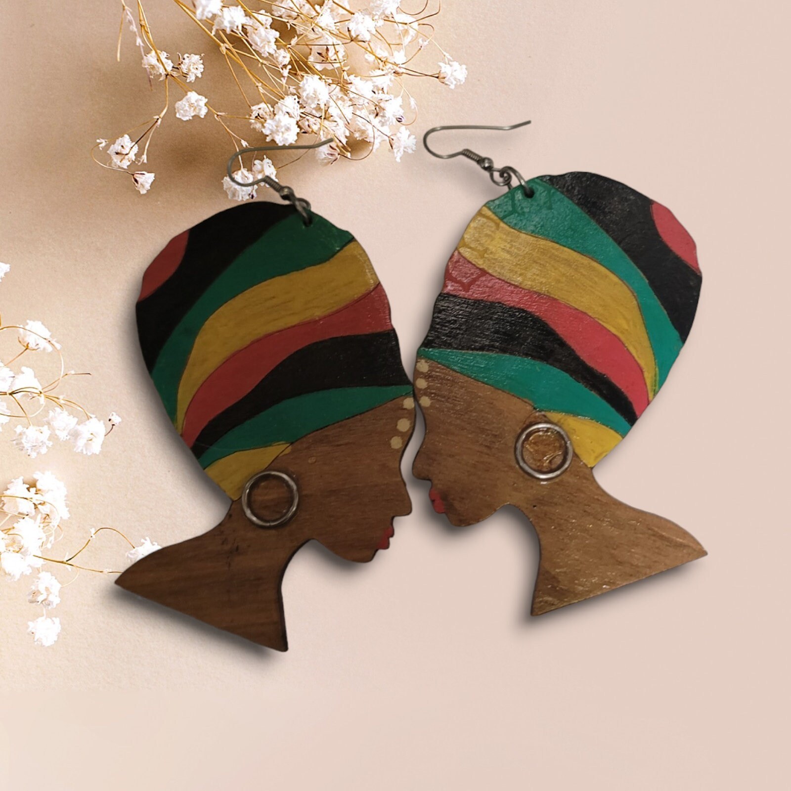 Bold and Beautiful: Afrocentric Artistry Earrings" Silhouette Wood Earrings Africa Wooden Earrings view 2