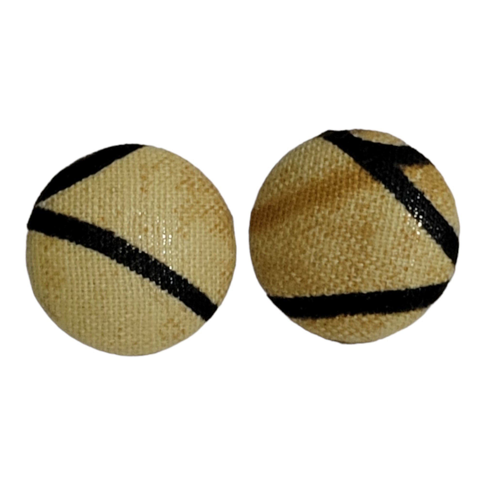 African Fabric covered button earrings made with hypoallergenic stainless Post view 2