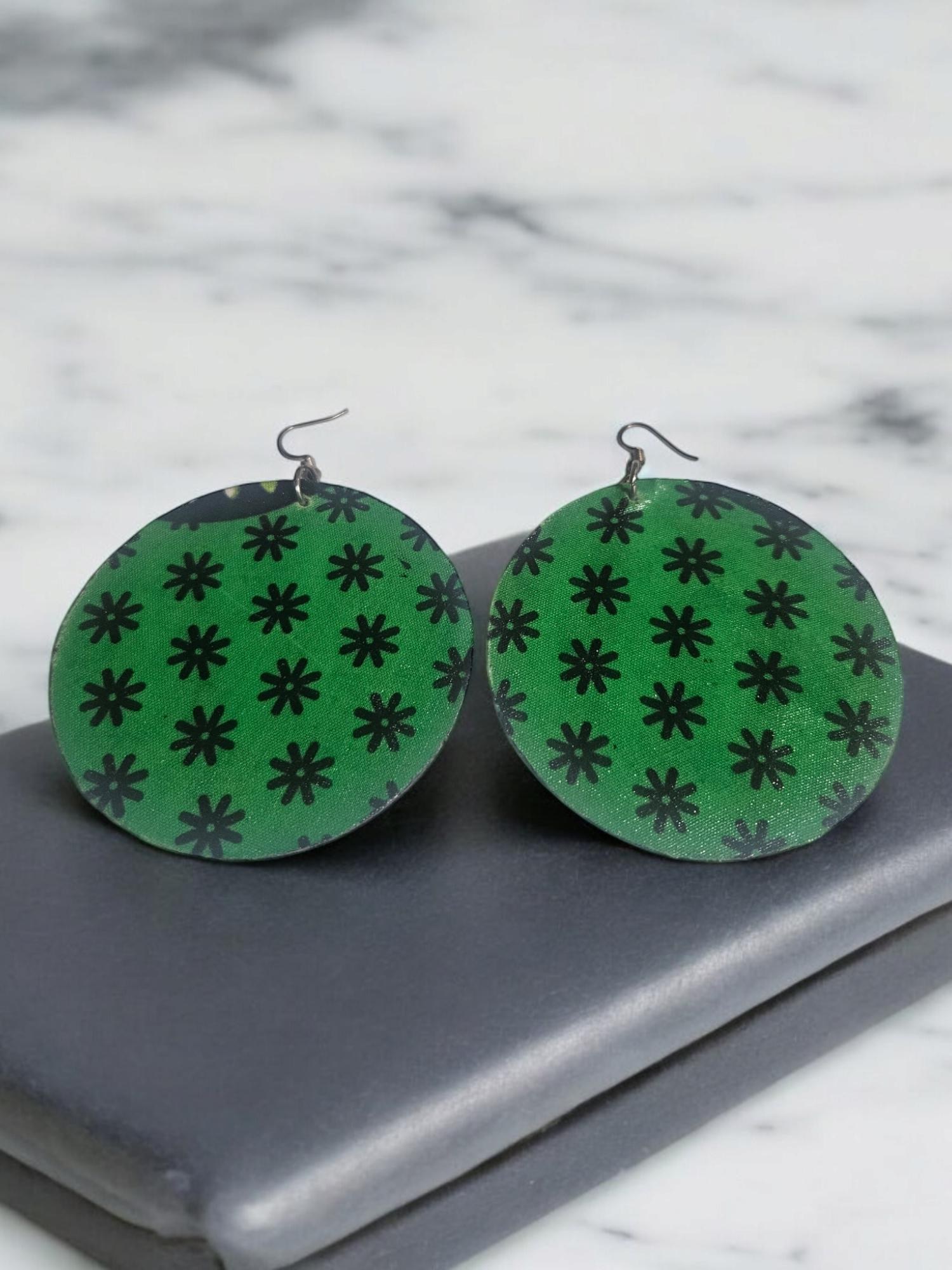 Afrocentric Fabric and wood Earrings view 2