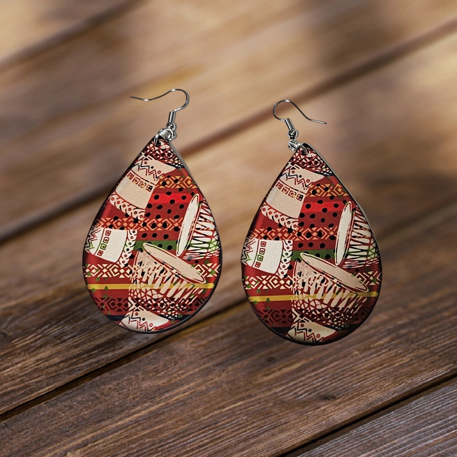 Afrocentric earrings, African prints Black Girl Magic,Teardrop Earrings view 2