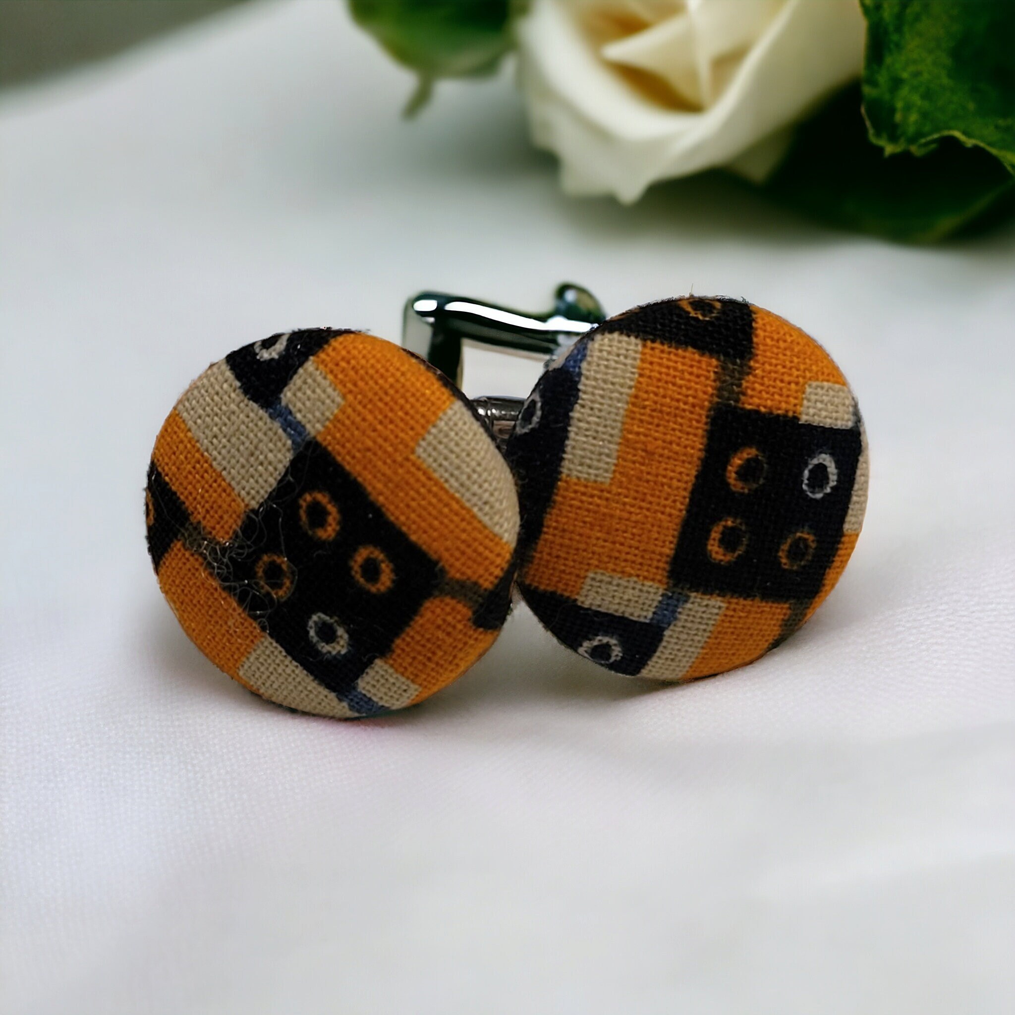 African Fabric Cufflinks,Father,Wedding,Groomsmen Cufflinks, Wedding Cufflinks view 2