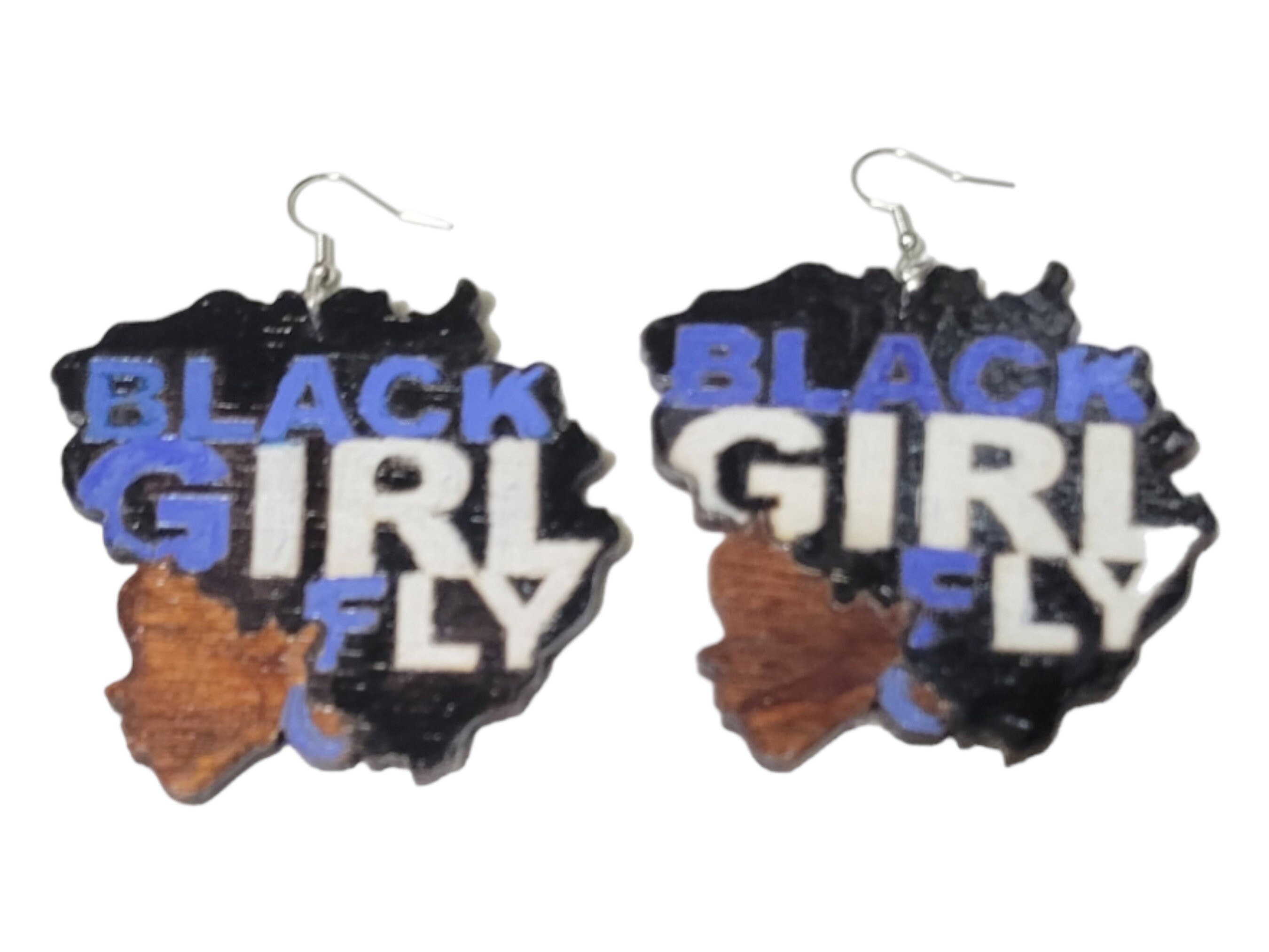 Black Girl Fly Natural Hair Afro Puff Silhouette Wood Earrings Africa Wooden Earrings view 3