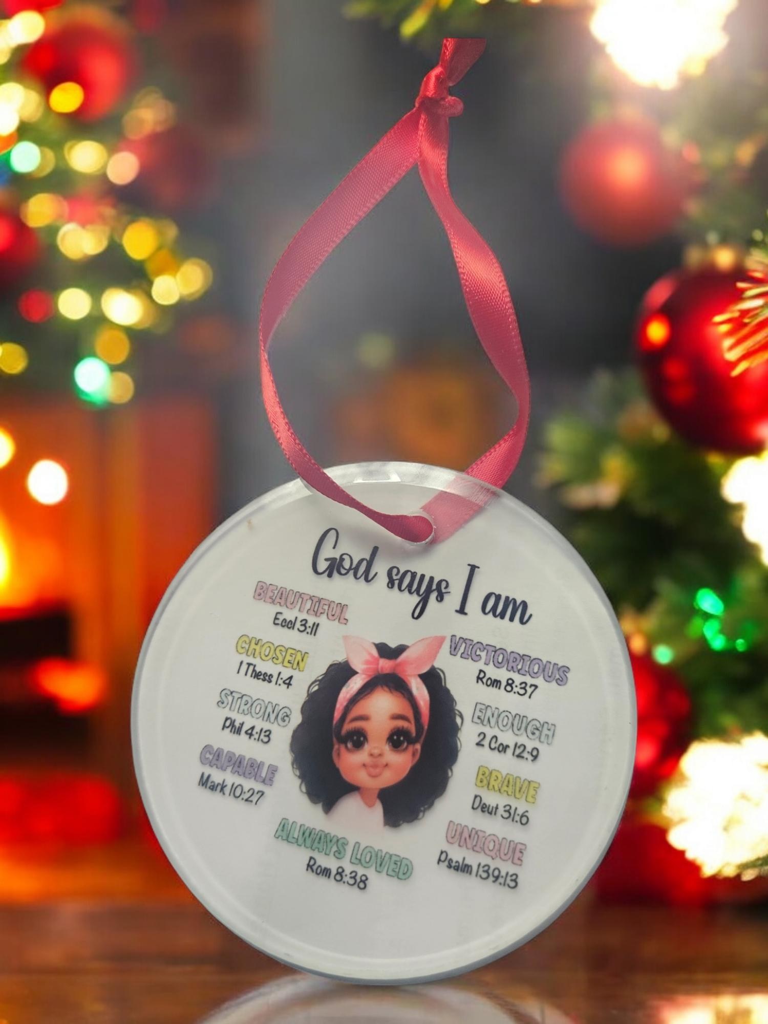 Handcrafted Glass Christmas Ornaments - Unique Holiday Decorations Afro American Christmas ornament view 3