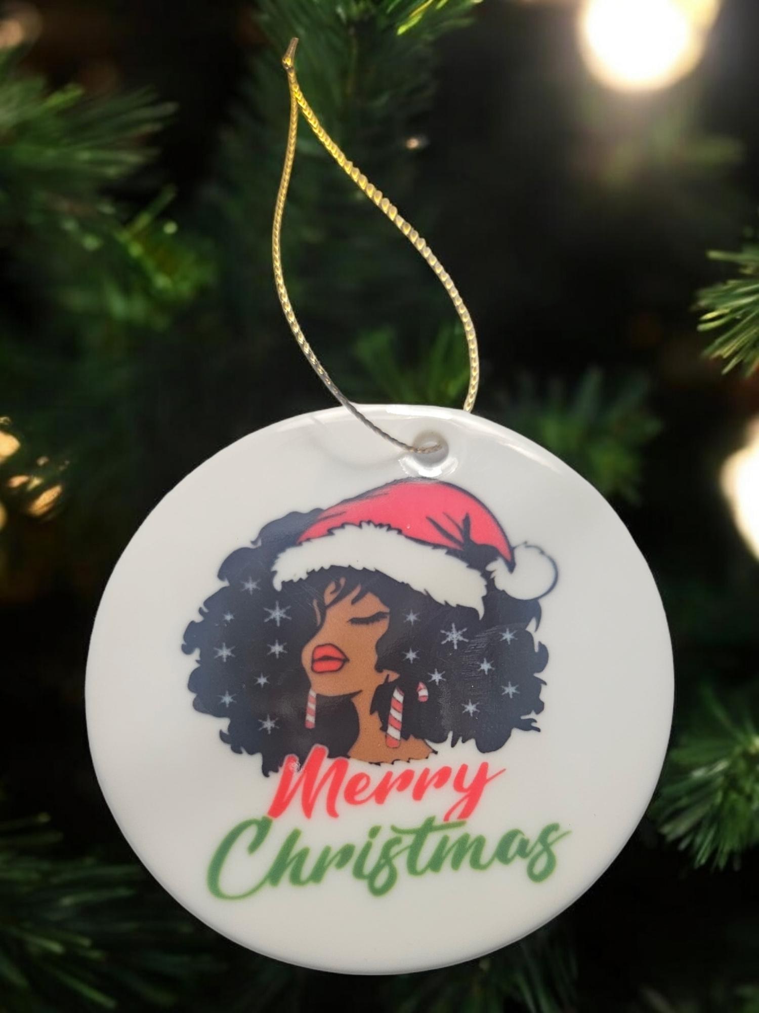 Handcrafted Ceramic Christmas Ornaments - Unique Holiday Decorations Afro American Christmas ornament view 2