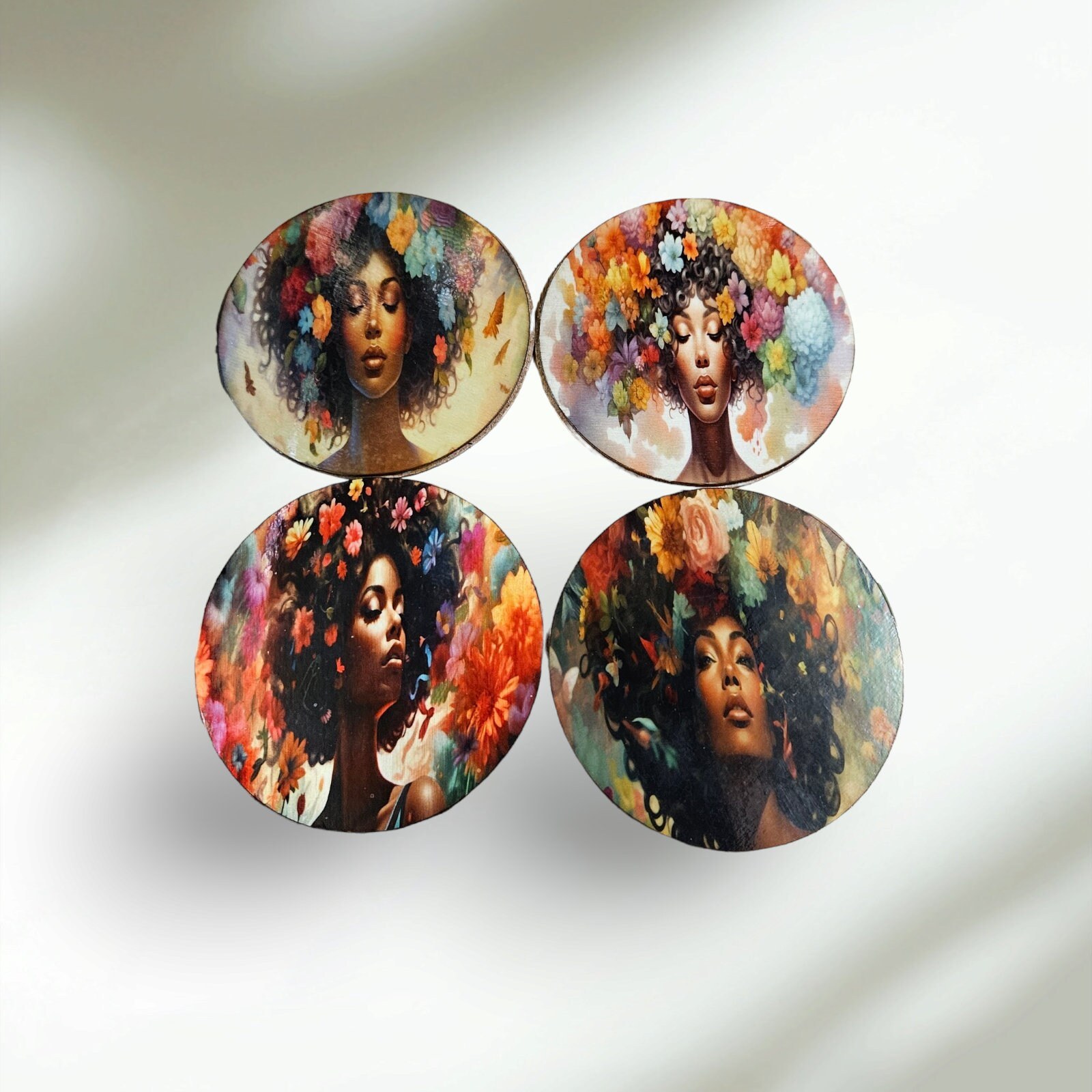 Afrocentric Wood Coasters, Set Of four, Home Decor,Round African print coasters