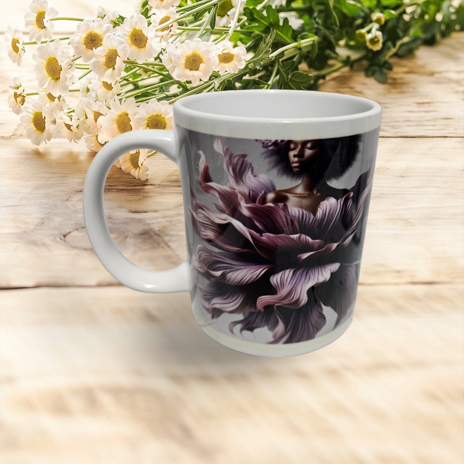 Sip in Style: 3D Afrocentric Elegance Mug - Elevate Your Coffee Experience!", Afro American woman, Free Matching Coaster