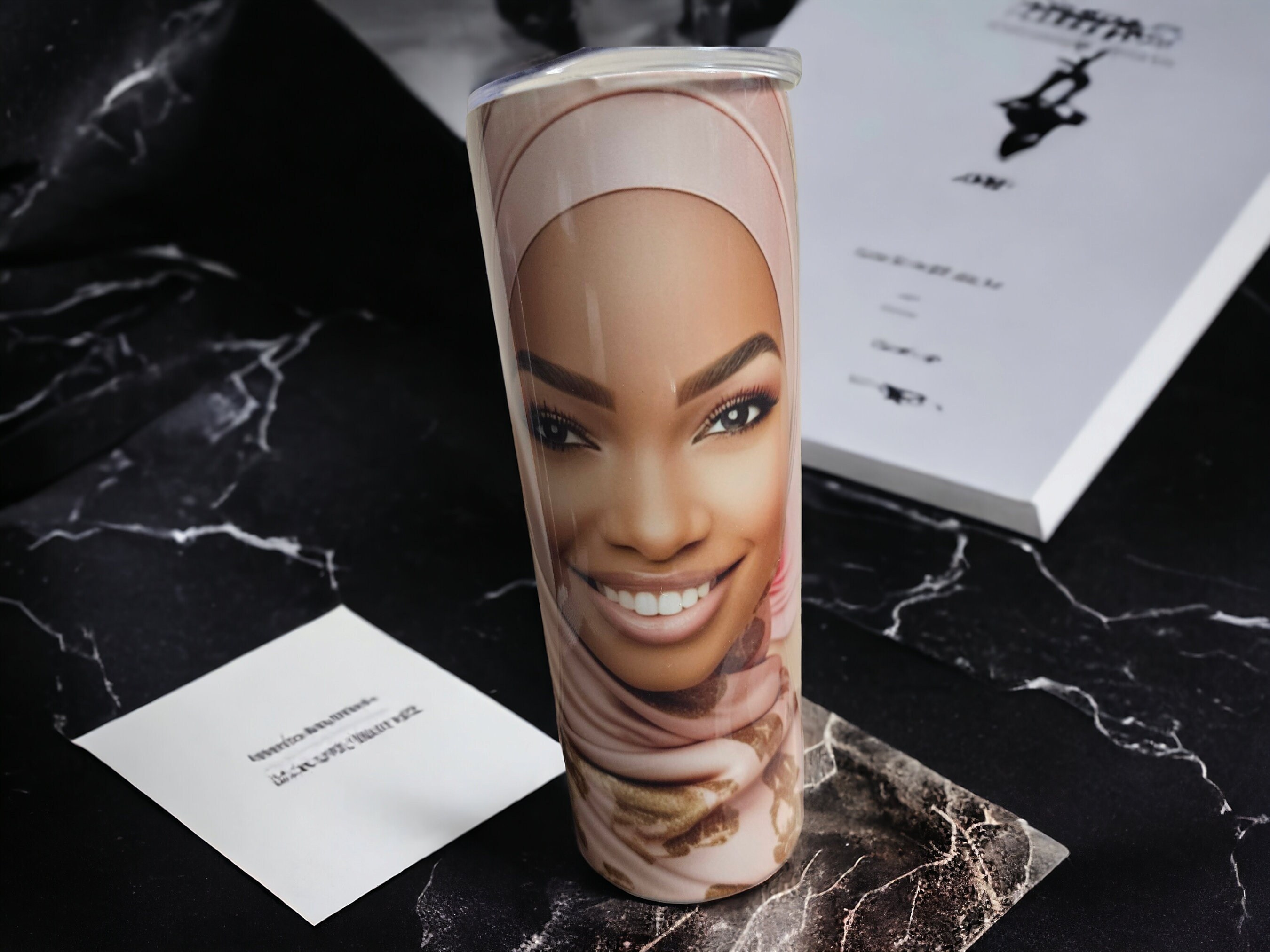 Elegant Chain Purse Muslim Woman Tumbler – Perfect for Daily Hydration,Afrocentric Woman 20oz Tumbler view 2