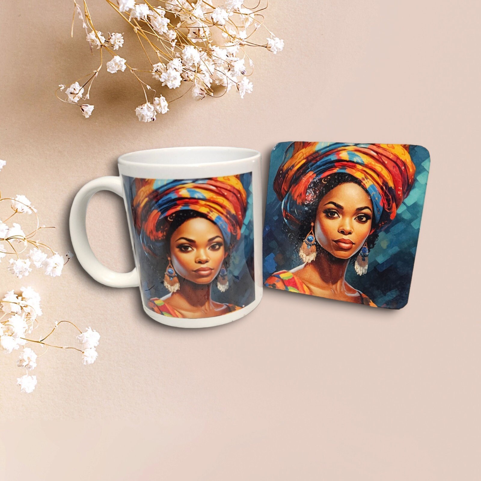 Sip in Style: 3D Afrocentric Elegance Mug - Elevate Your Coffee Experience!", Afro American Coffee Mug,Black Woman Free matching coaster