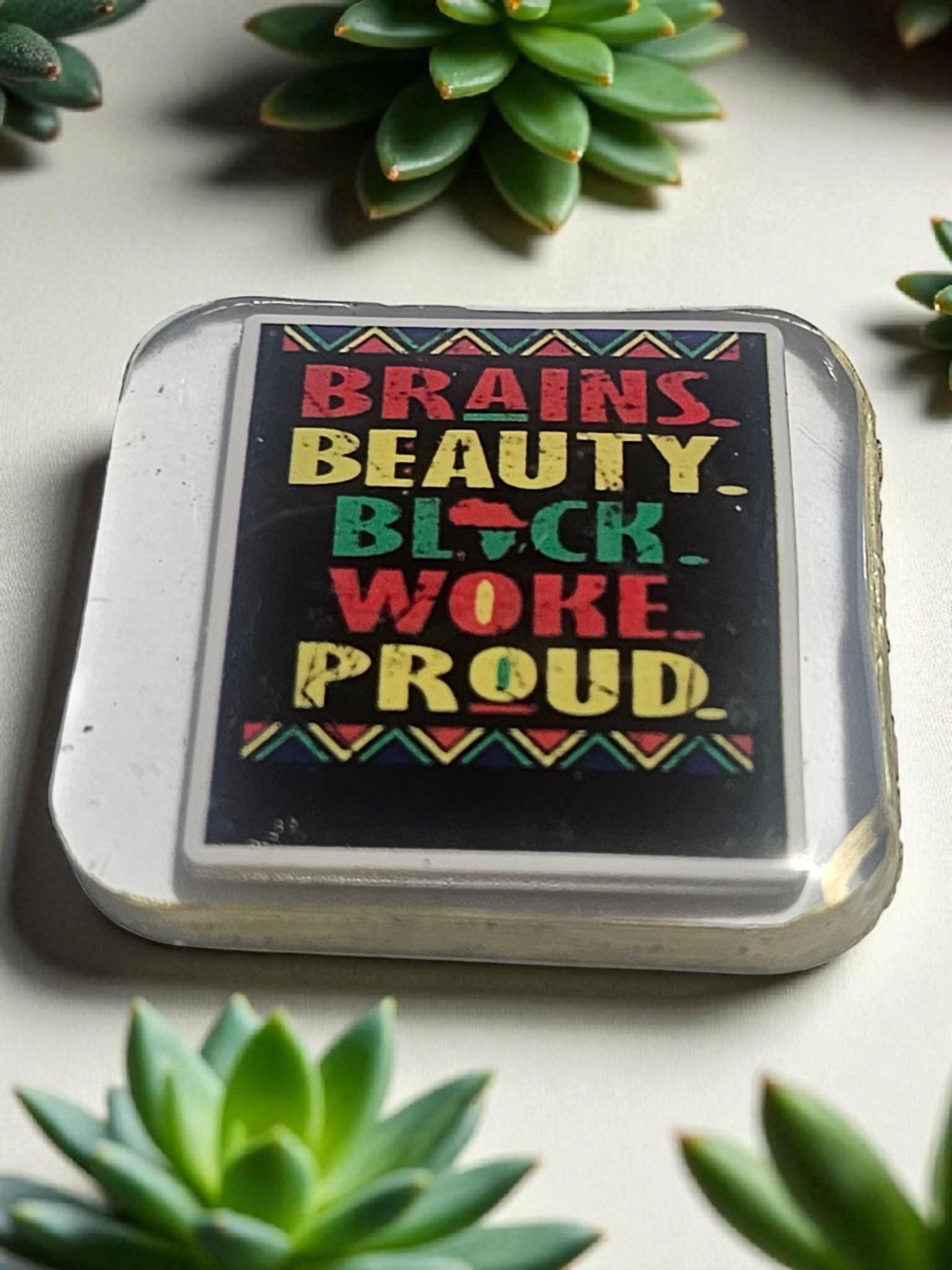 Brains Beauty Black Woke Proud Afrocentric Resin Lapel Pin view 2