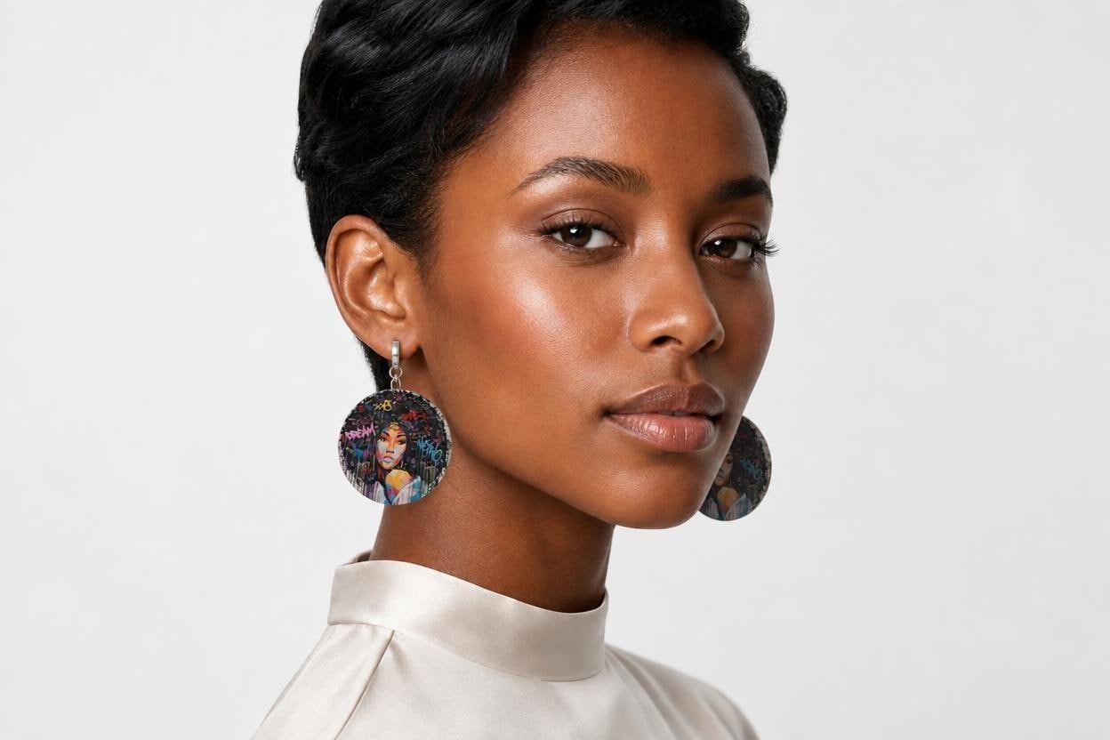 Afrocentric Statement Earrings, 2.5" Round Artistic Design