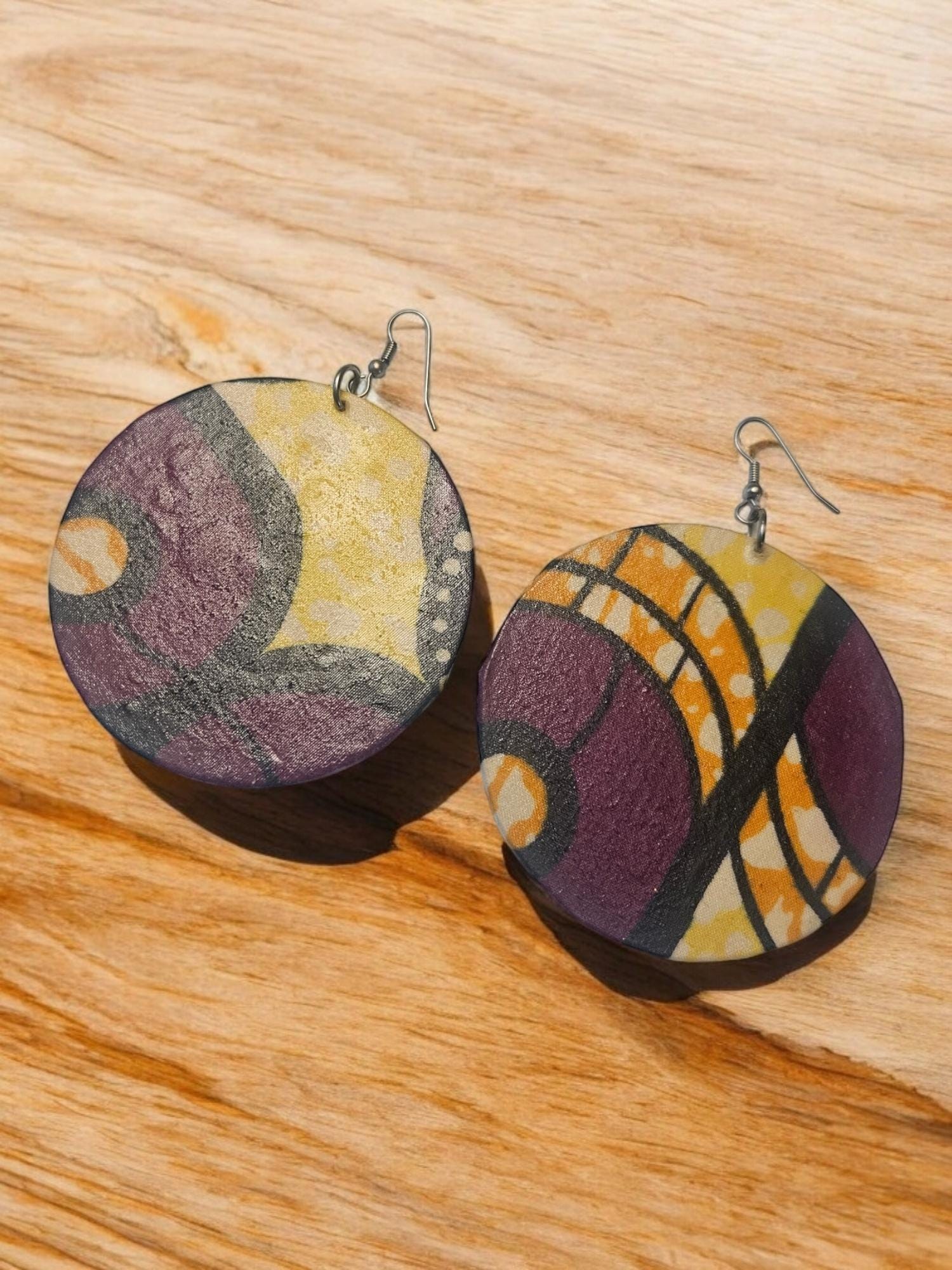 Afrocentric Fabric and wood Earrings view 3