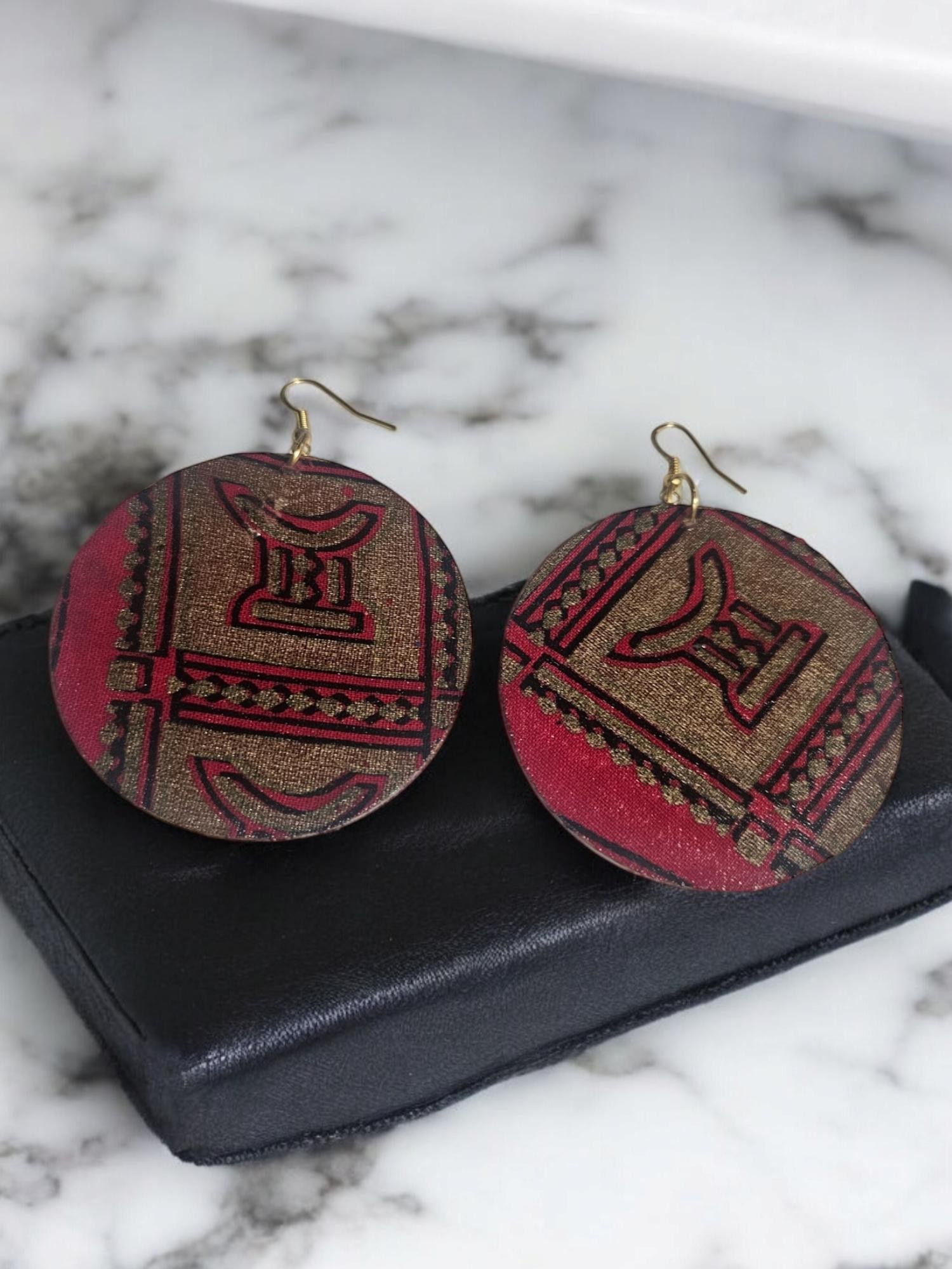 Afrocentric Fabric and wood Earrings,Ankara view 3