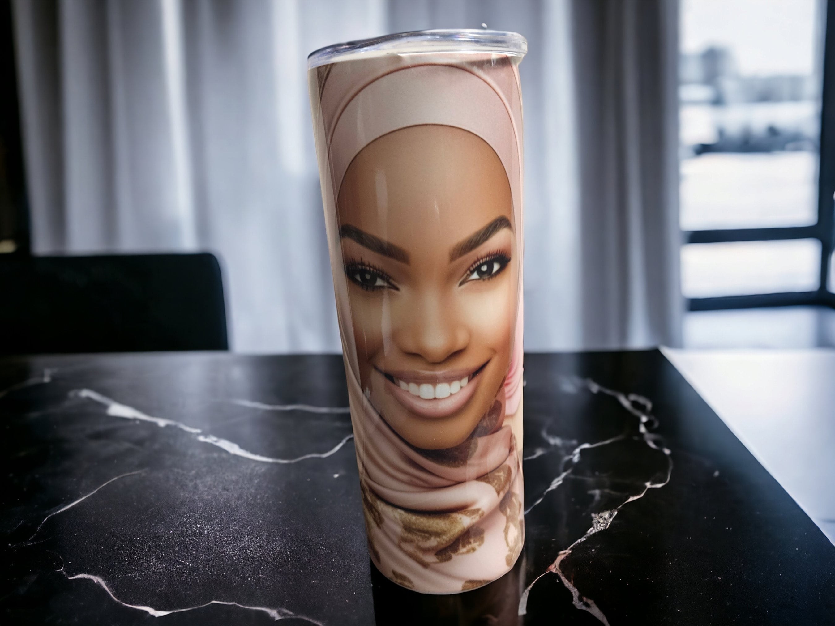Elegant Chain Purse Muslim Woman Tumbler – Perfect for Daily Hydration,Afrocentric Woman 20oz Tumbler