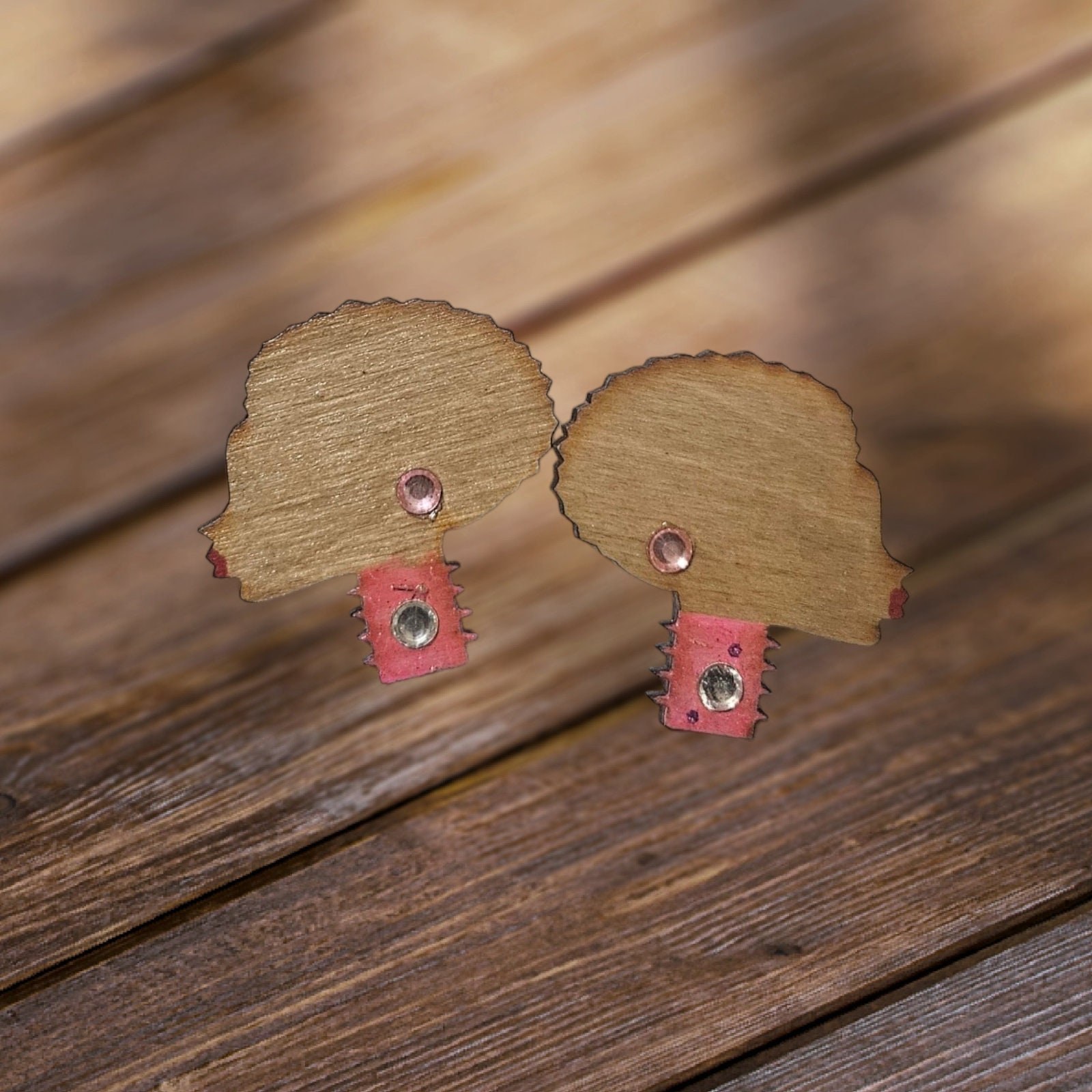Afrocentric Woman Wood Earrings Africa Wooden Earrings,Post Earrings view 2