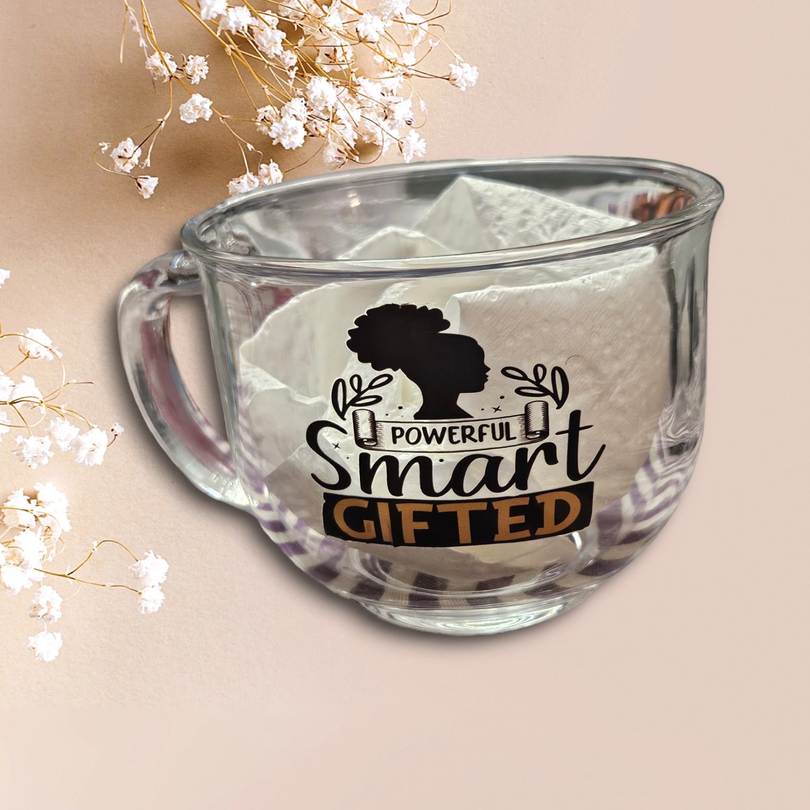 Powerful Smart and Gifted,Afrocentric Glass Coffee Cup view 3