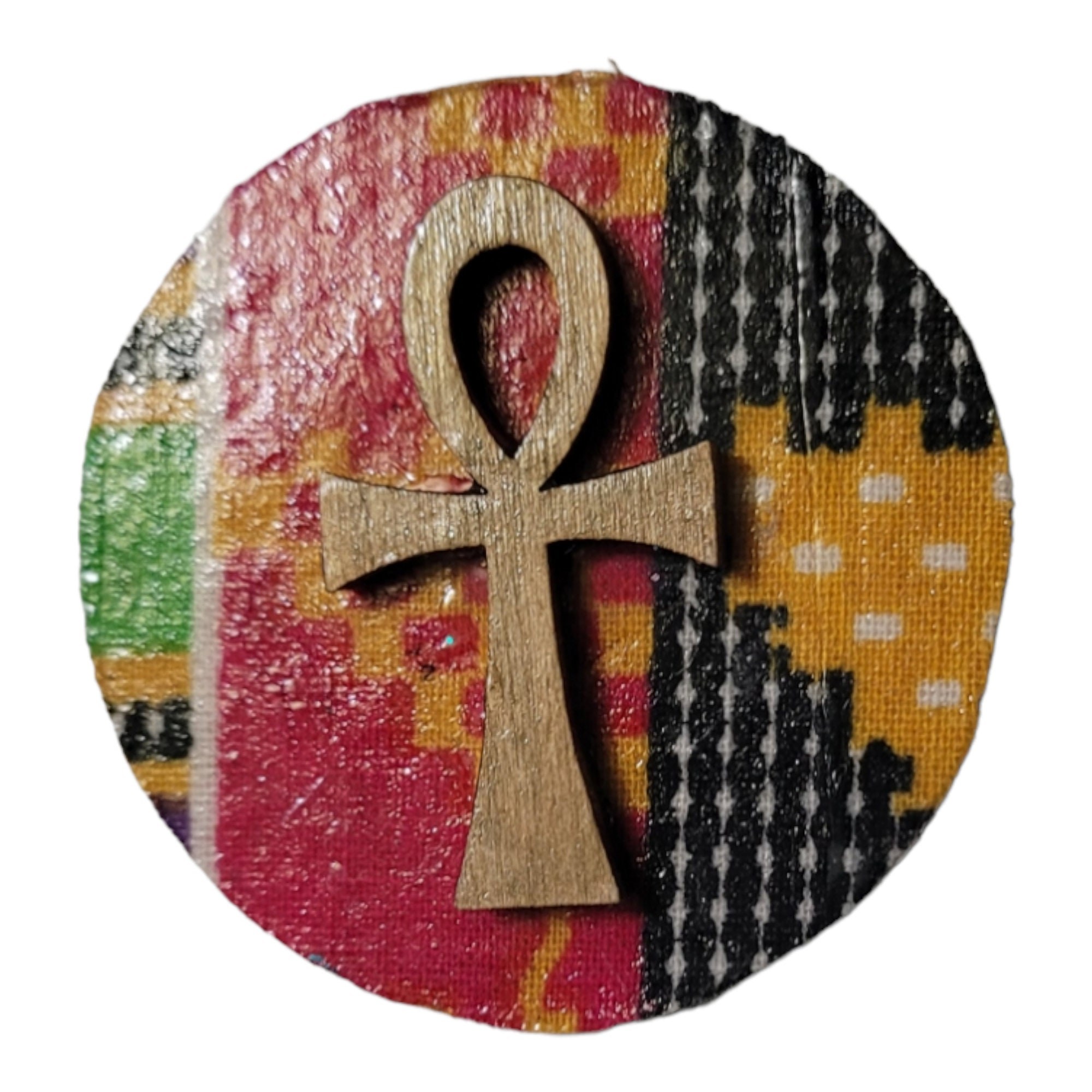 Afrocentric fabric and Wood Lapel Pin,Afrocentirc Fabric view 2