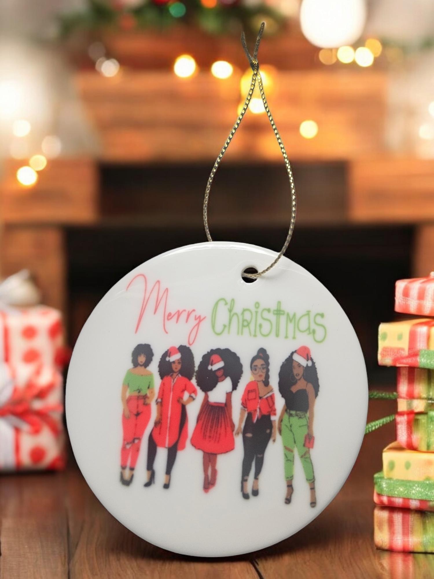 Handcrafted Ceramic Christmas Ornaments - Unique Holiday Decorations Afro American Christmas ornament view 2